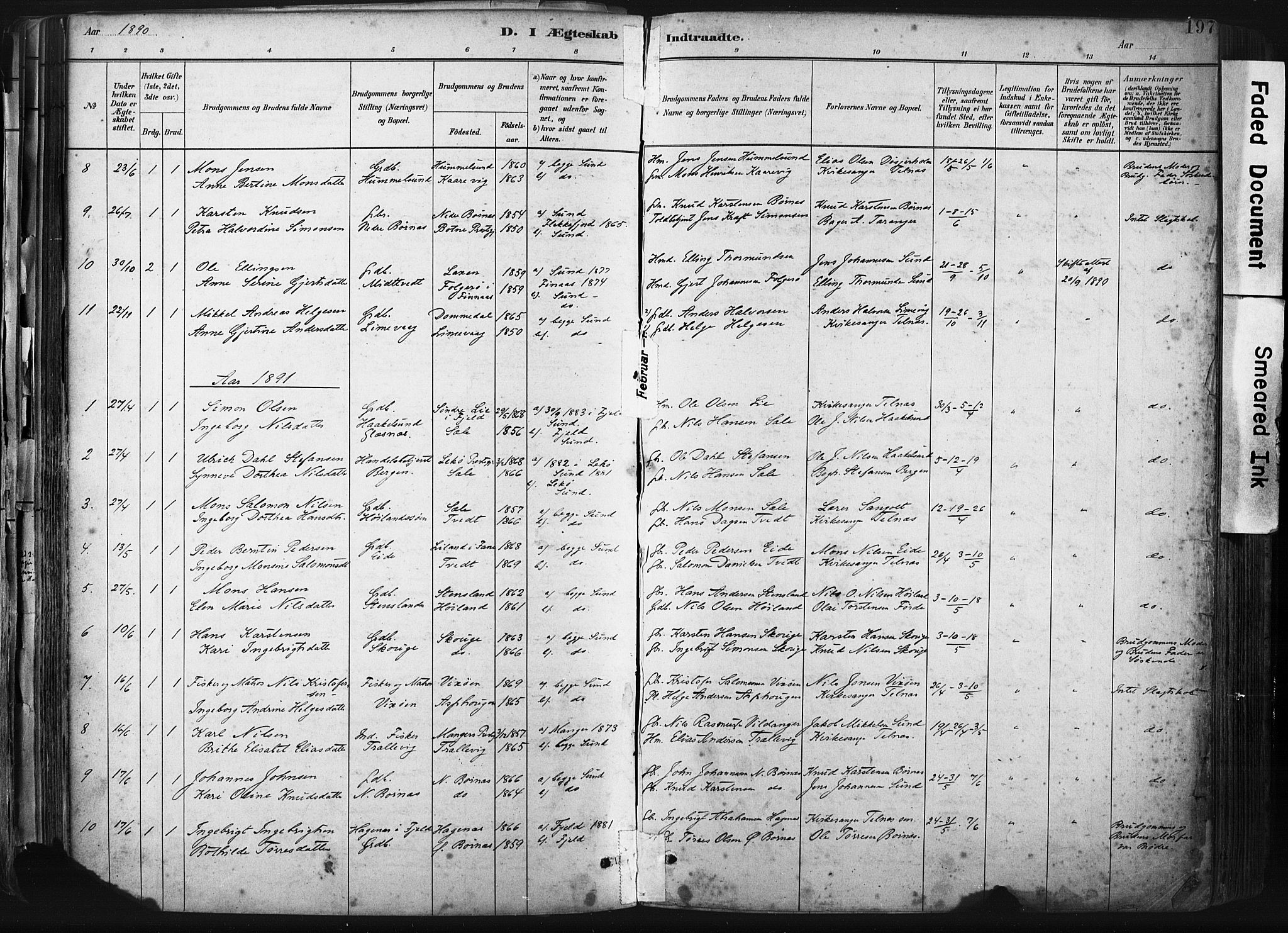 Sund sokneprestembete, AV/SAB-A-99930: Parish register (official) no. B 1, 1882-1907, p. 197