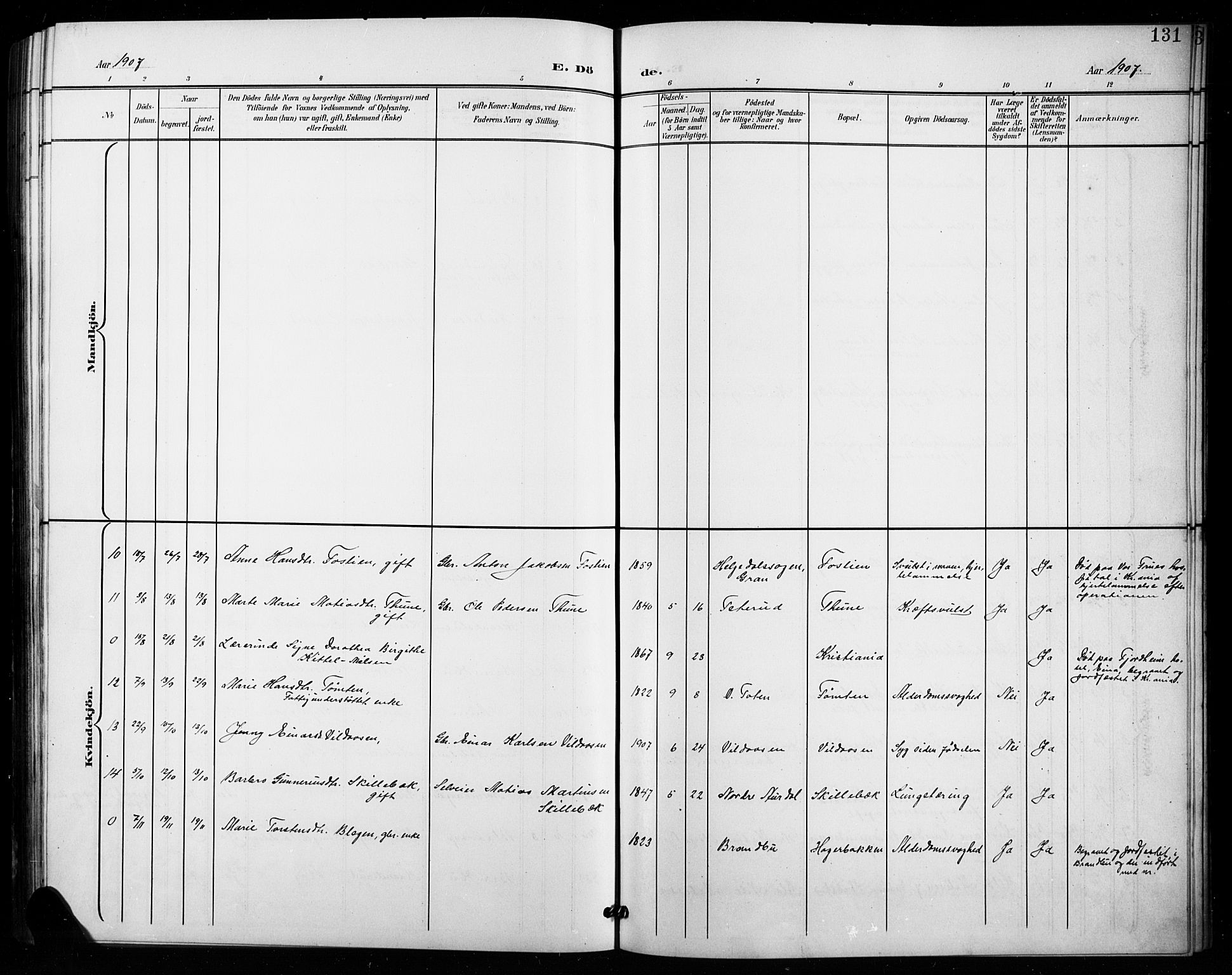 Vestre Toten prestekontor, SAH/PREST-108/H/Ha/Hab/L0016: Parish register (copy) no. 16, 1901-1915, p. 131