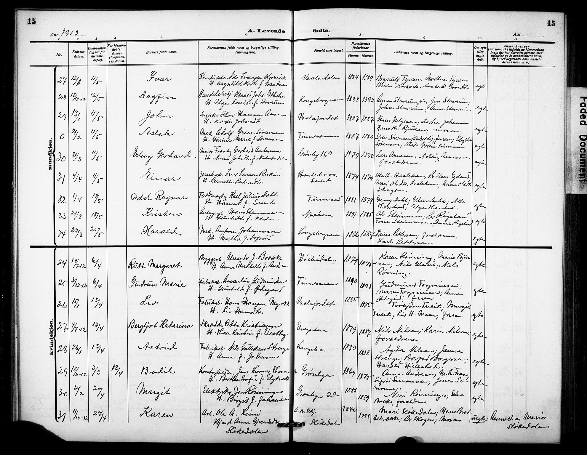 Notodden kirkebøker, AV/SAKO-A-290/G/Ga/L0001: Parish register (copy) no. 1, 1912-1923, p. 15