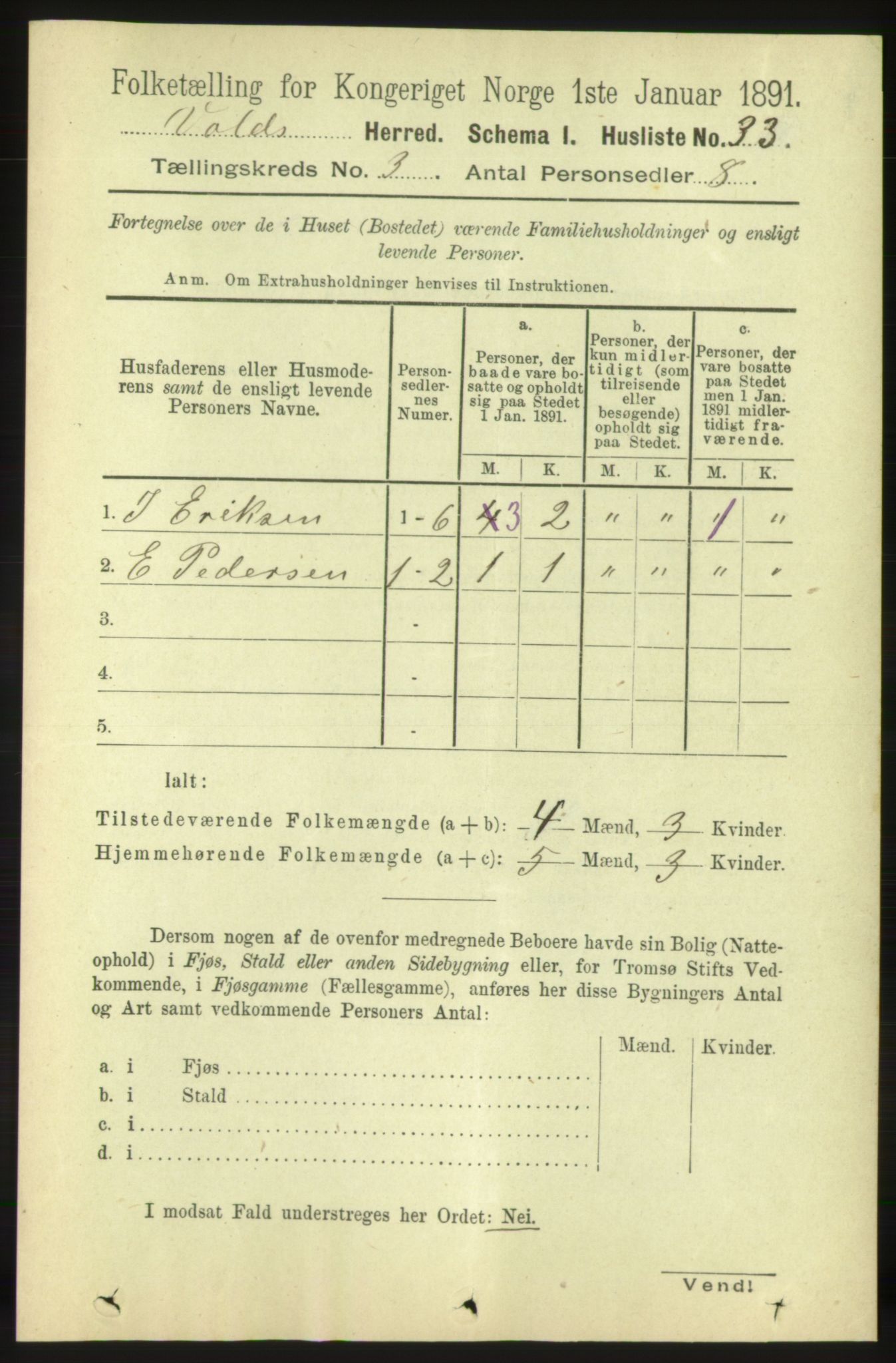 RA, 1891 census for 1537 Voll, 1891, p. 945