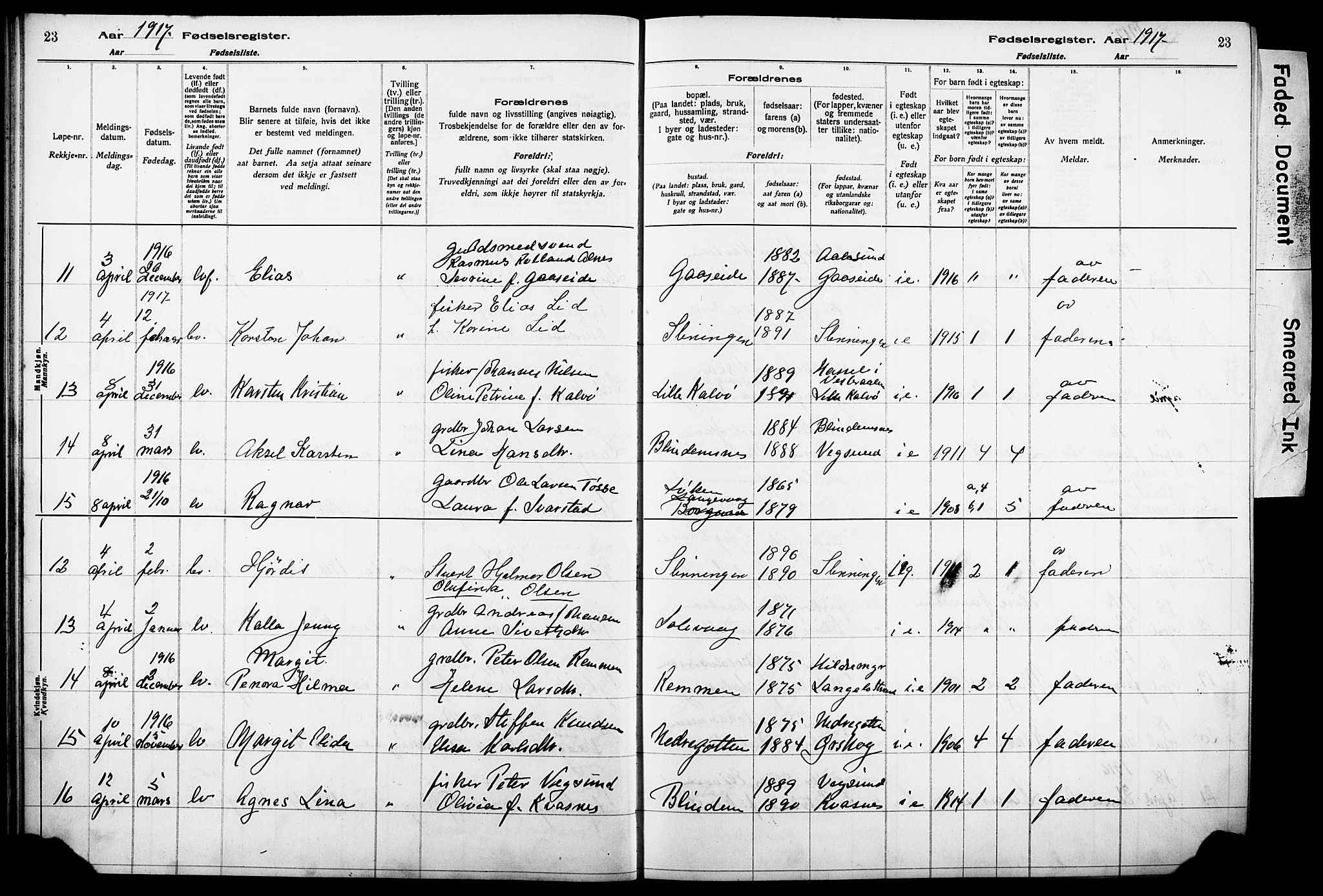 Ministerialprotokoller, klokkerbøker og fødselsregistre - Møre og Romsdal, SAT/A-1454/528/L0442: Birth register no. 528.II.4.1, 1916-1924, p. 23