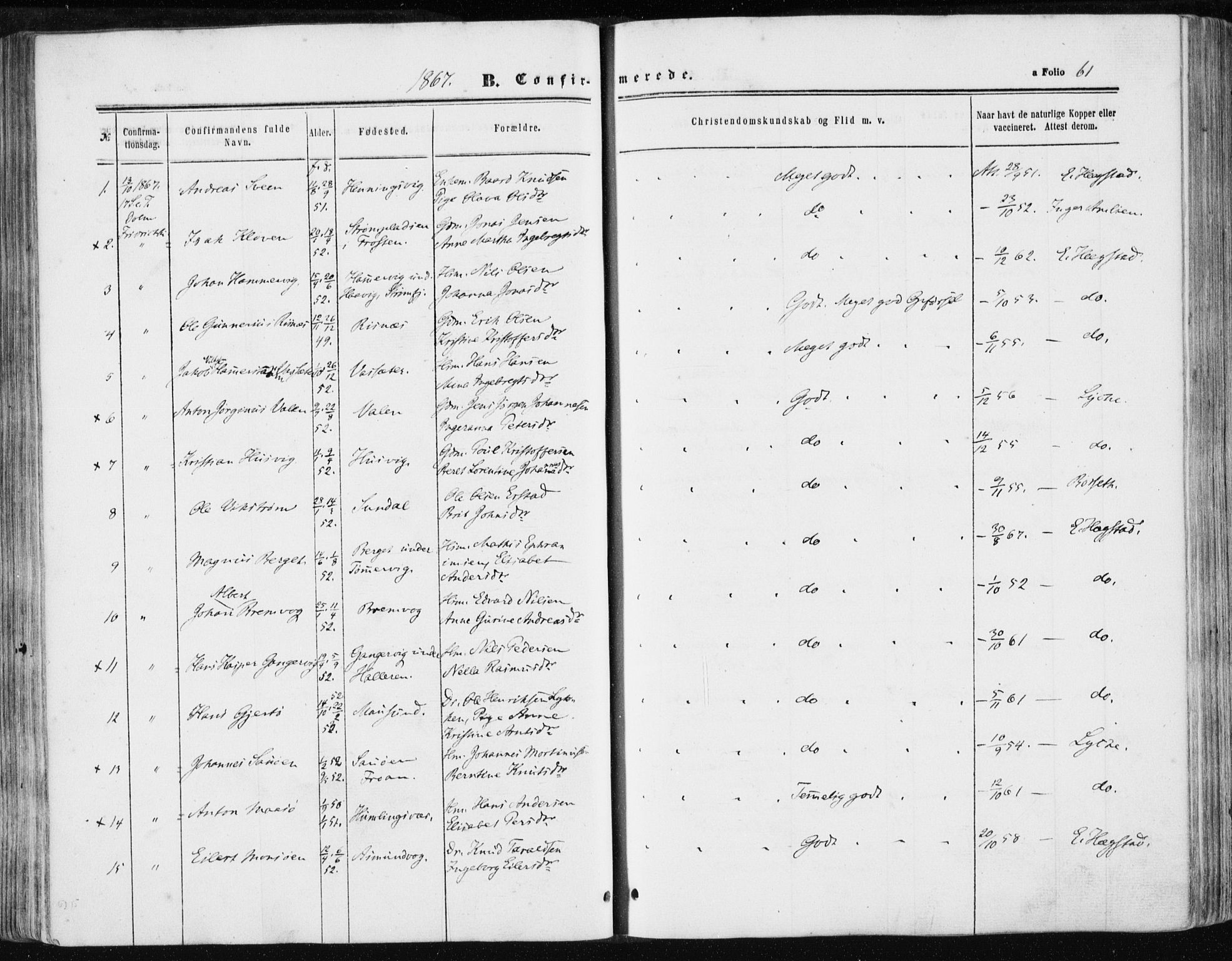 Ministerialprotokoller, klokkerbøker og fødselsregistre - Sør-Trøndelag, AV/SAT-A-1456/634/L0531: Parish register (official) no. 634A07, 1861-1870, p. 61