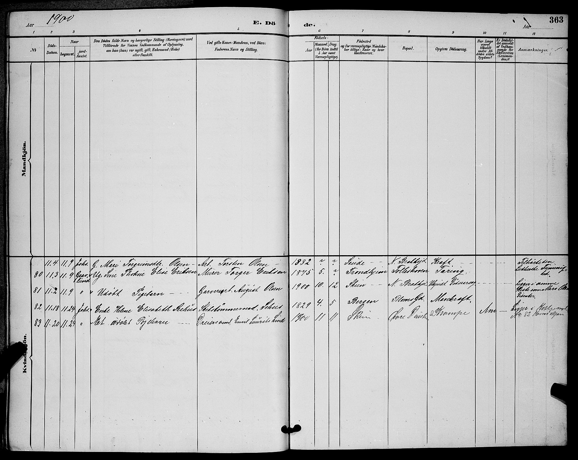 Skien kirkebøker, AV/SAKO-A-302/G/Ga/L0007: Parish register (copy) no. 7, 1891-1900, p. 363