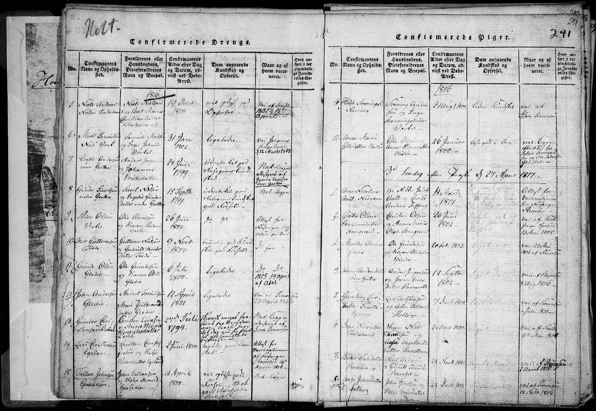 Holt sokneprestkontor, SAK/1111-0021/F/Fa/L0005: Parish register (official) no. A 5, 1813-1821, p. 241
