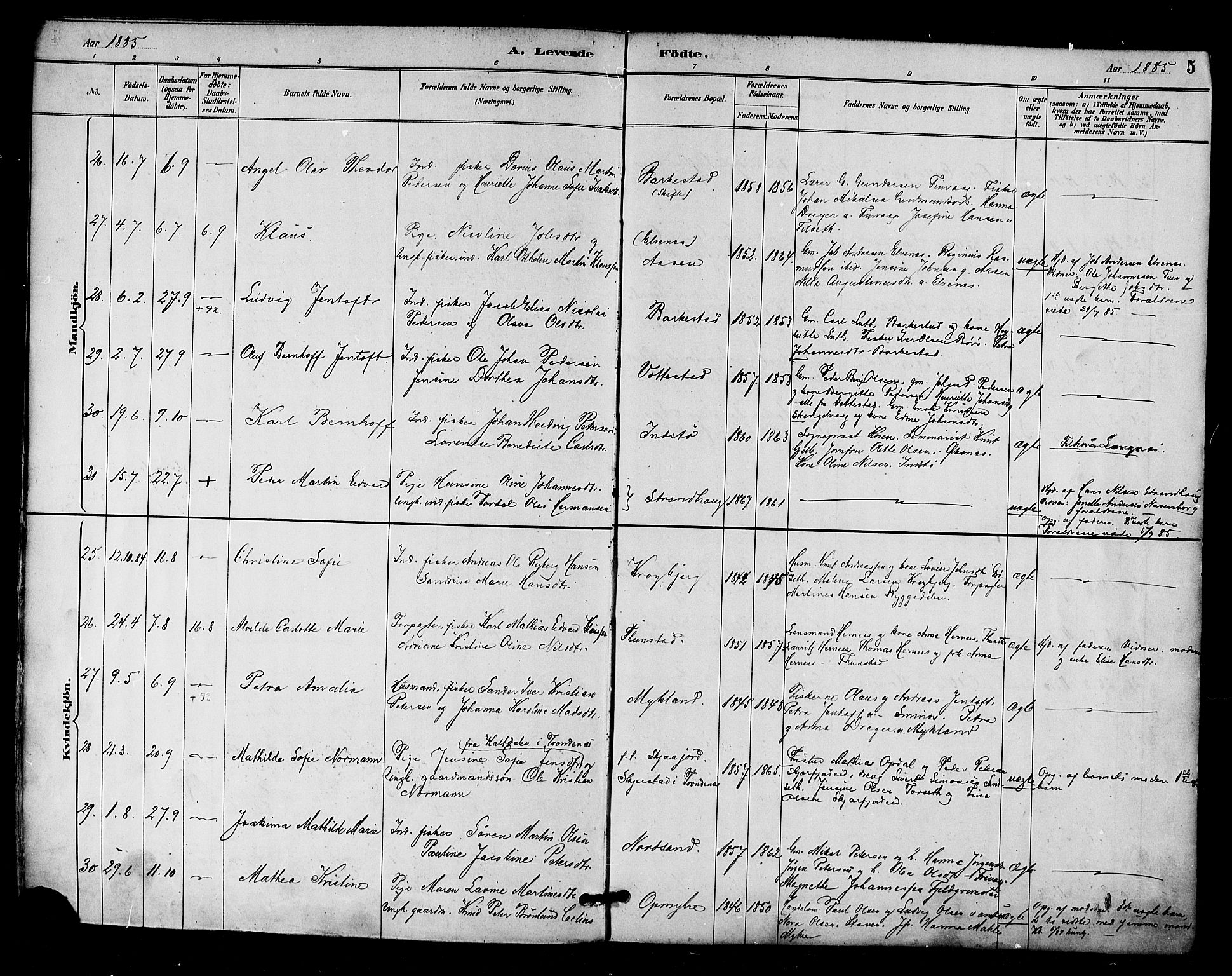 Ministerialprotokoller, klokkerbøker og fødselsregistre - Nordland, AV/SAT-A-1459/893/L1337: Parish register (official) no. 893A09, 1885-1893, p. 5