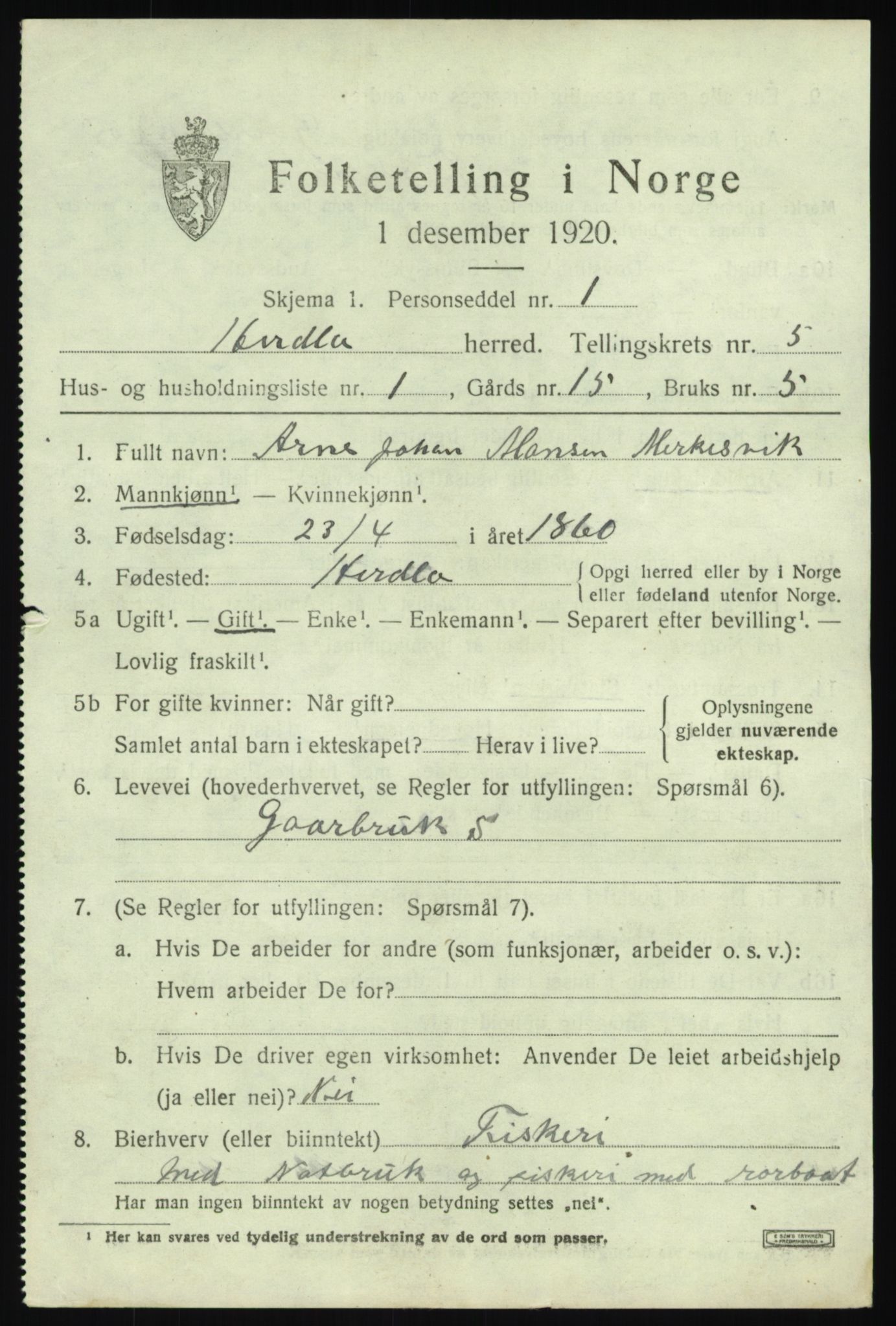 SAB, 1920 census for Herdla, 1920, p. 3813