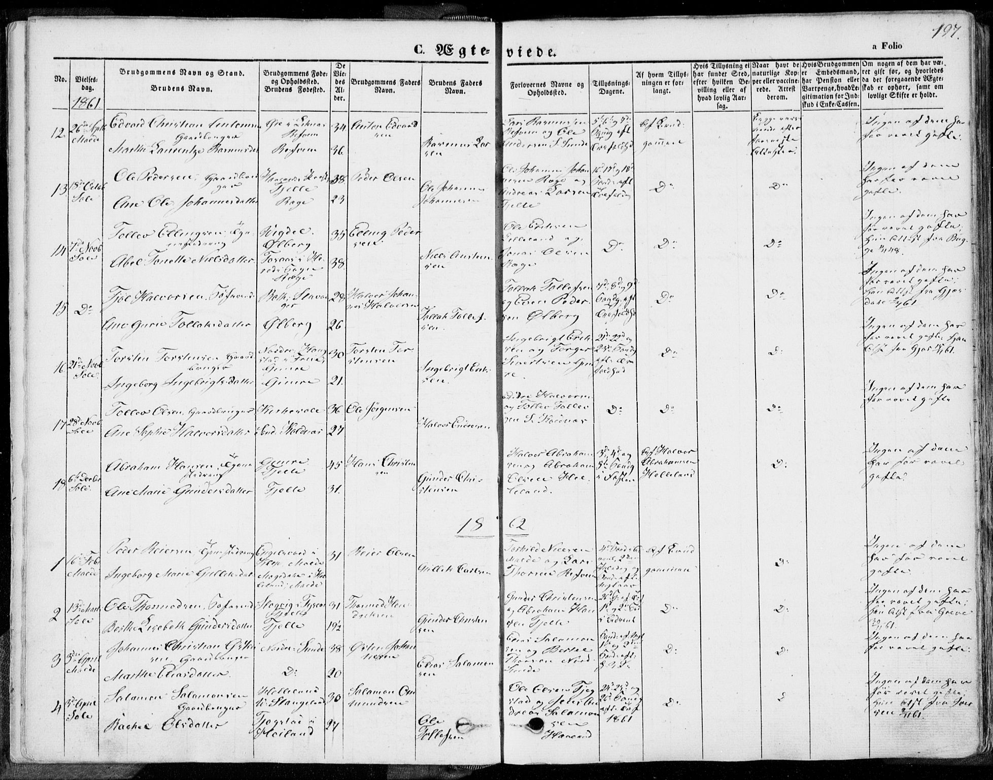 Håland sokneprestkontor, SAST/A-101802/001/30BA/L0008: Parish register (official) no. A 7.2, 1854-1870, p. 197