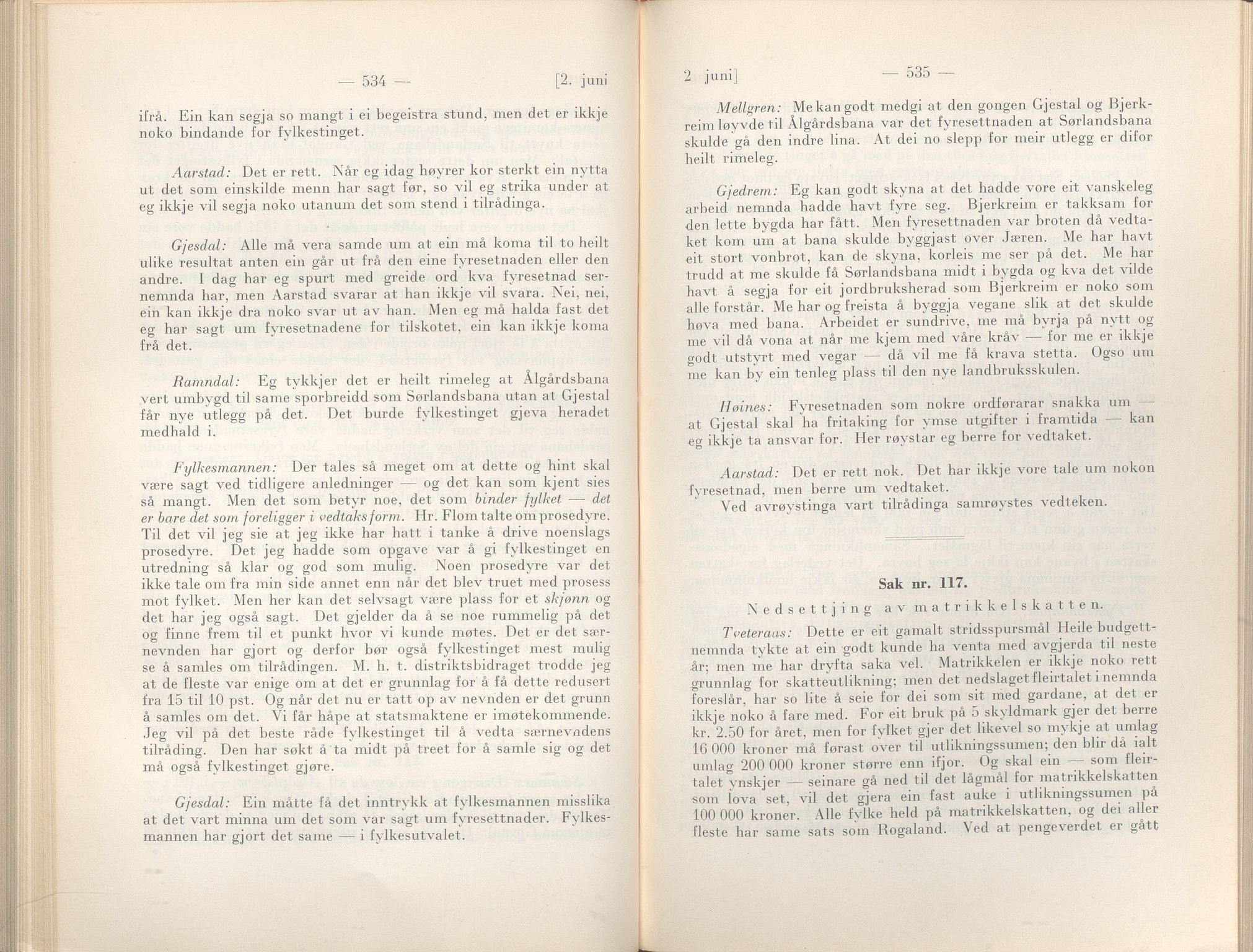 Rogaland fylkeskommune - Fylkesrådmannen , IKAR/A-900/A/Aa/Aaa/L0057: Møtebok , 1938, p. 534-535