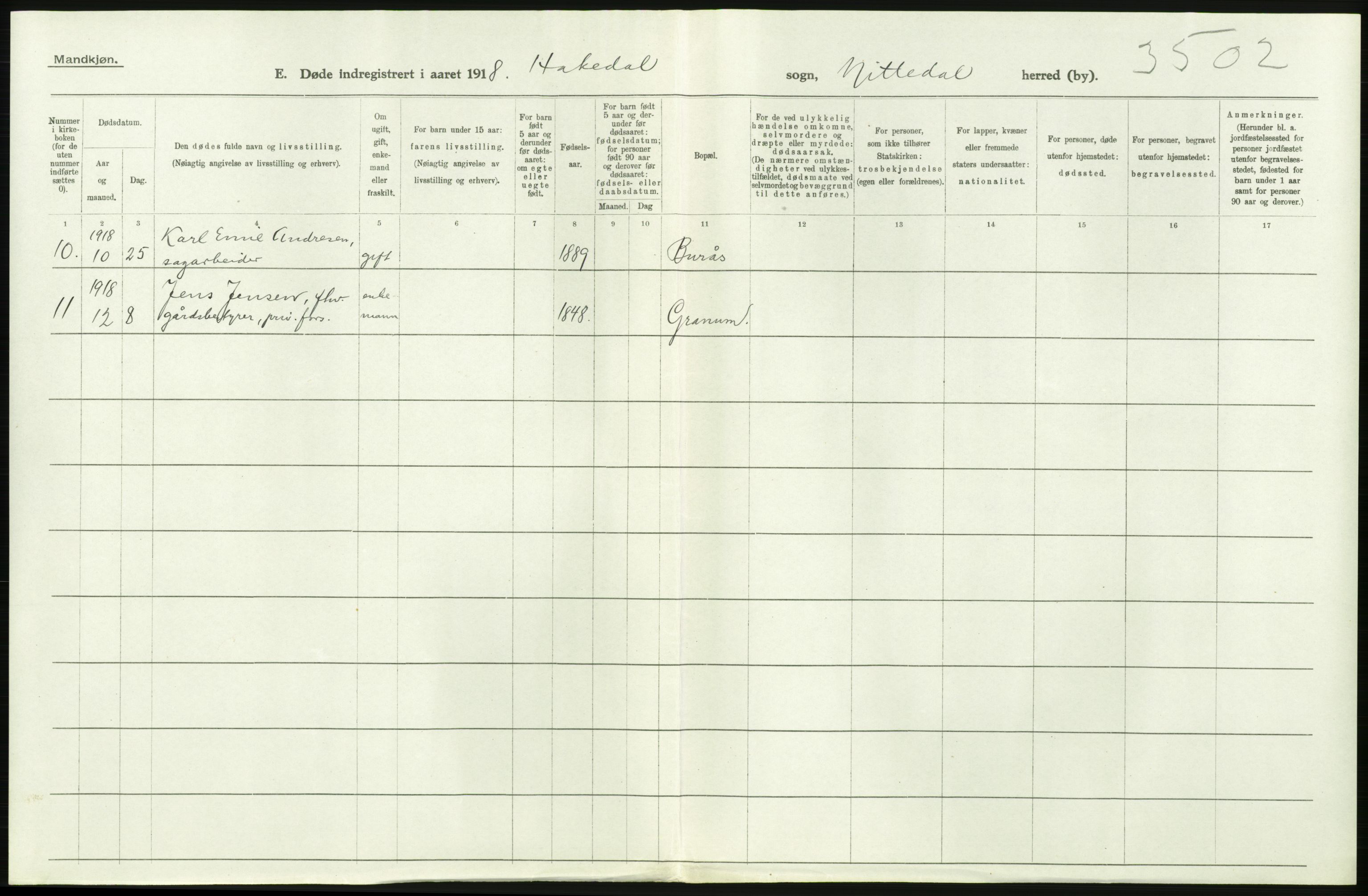 Statistisk sentralbyrå, Sosiodemografiske emner, Befolkning, AV/RA-S-2228/D/Df/Dfb/Dfbh/L0006: Akershus fylke: Døde. Bygder og byer., 1918, p. 286