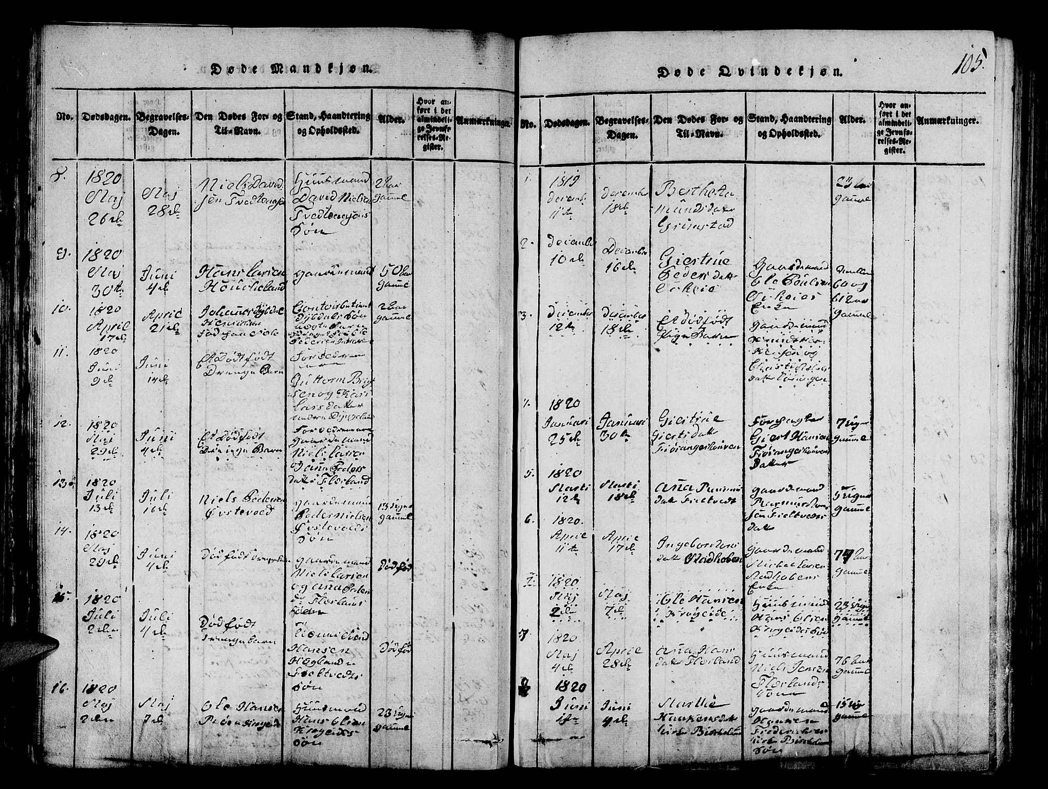 Fana Sokneprestembete, SAB/A-75101/H/Hab/Haba/L0001: Parish register (copy) no. A 1, 1816-1836, p. 105