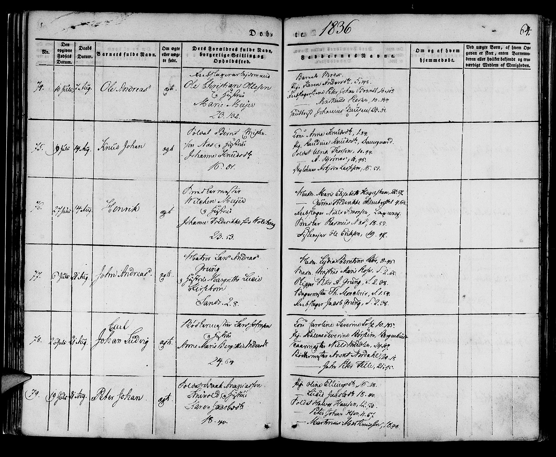 Korskirken sokneprestembete, AV/SAB-A-76101/H/Haa/L0015: Parish register (official) no. B 1, 1833-1841, p. 64