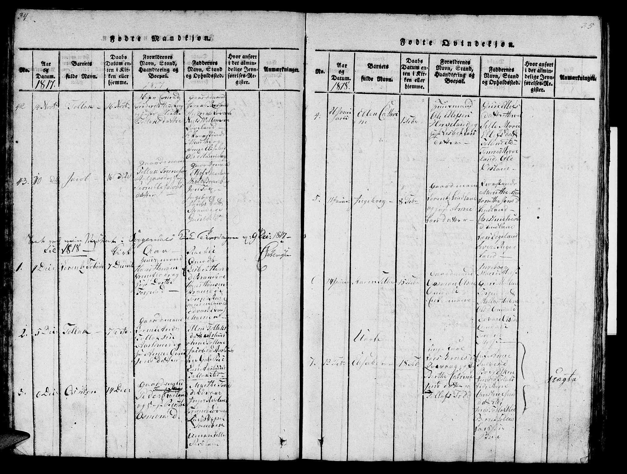 Sokndal sokneprestkontor, SAST/A-101808: Parish register (official) no. A 6, 1815-1826, p. 34-35
