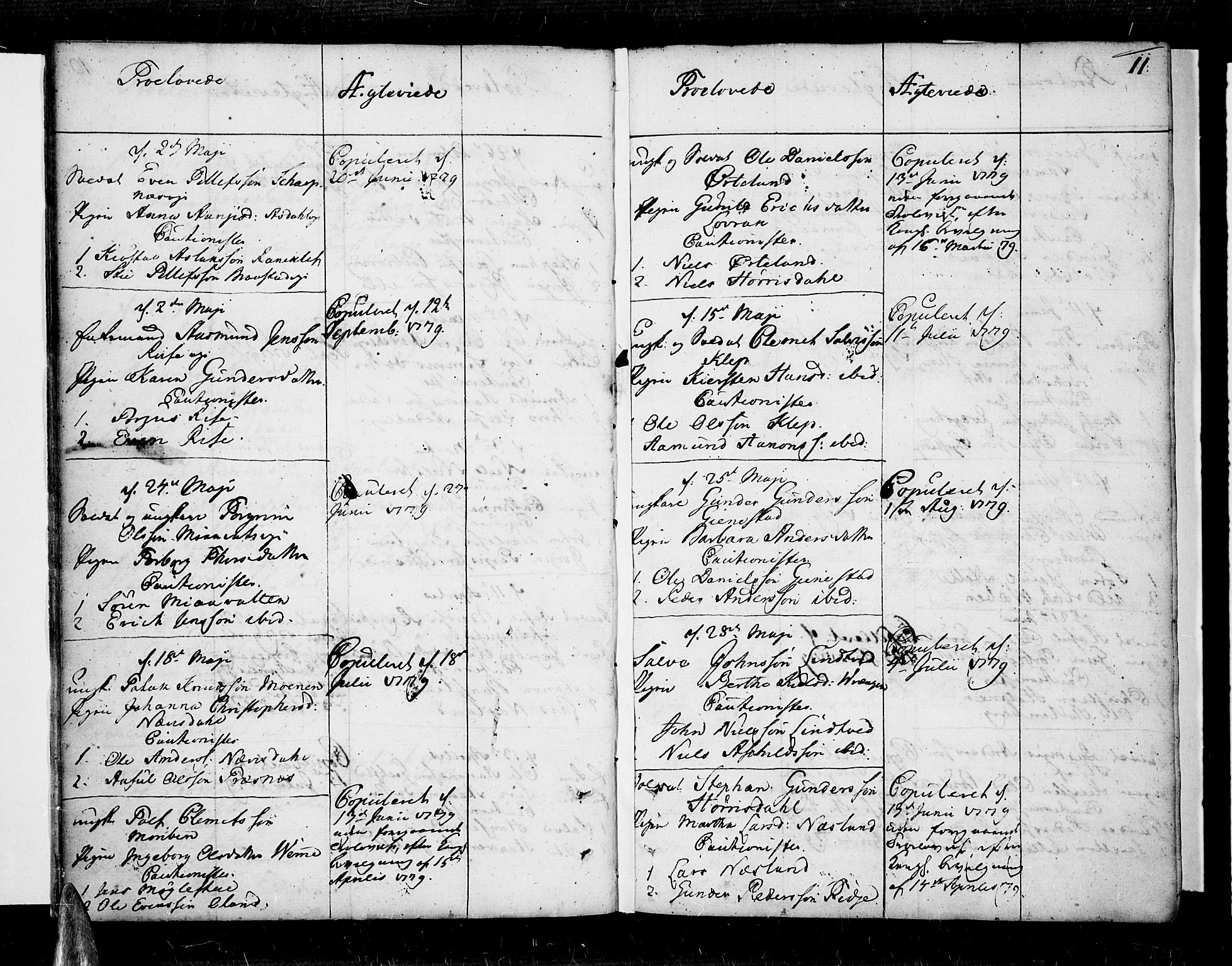 Øyestad sokneprestkontor, SAK/1111-0049/F/Fa/L0009: Parish register (official) no. A 9, 1778-1808, p. 11