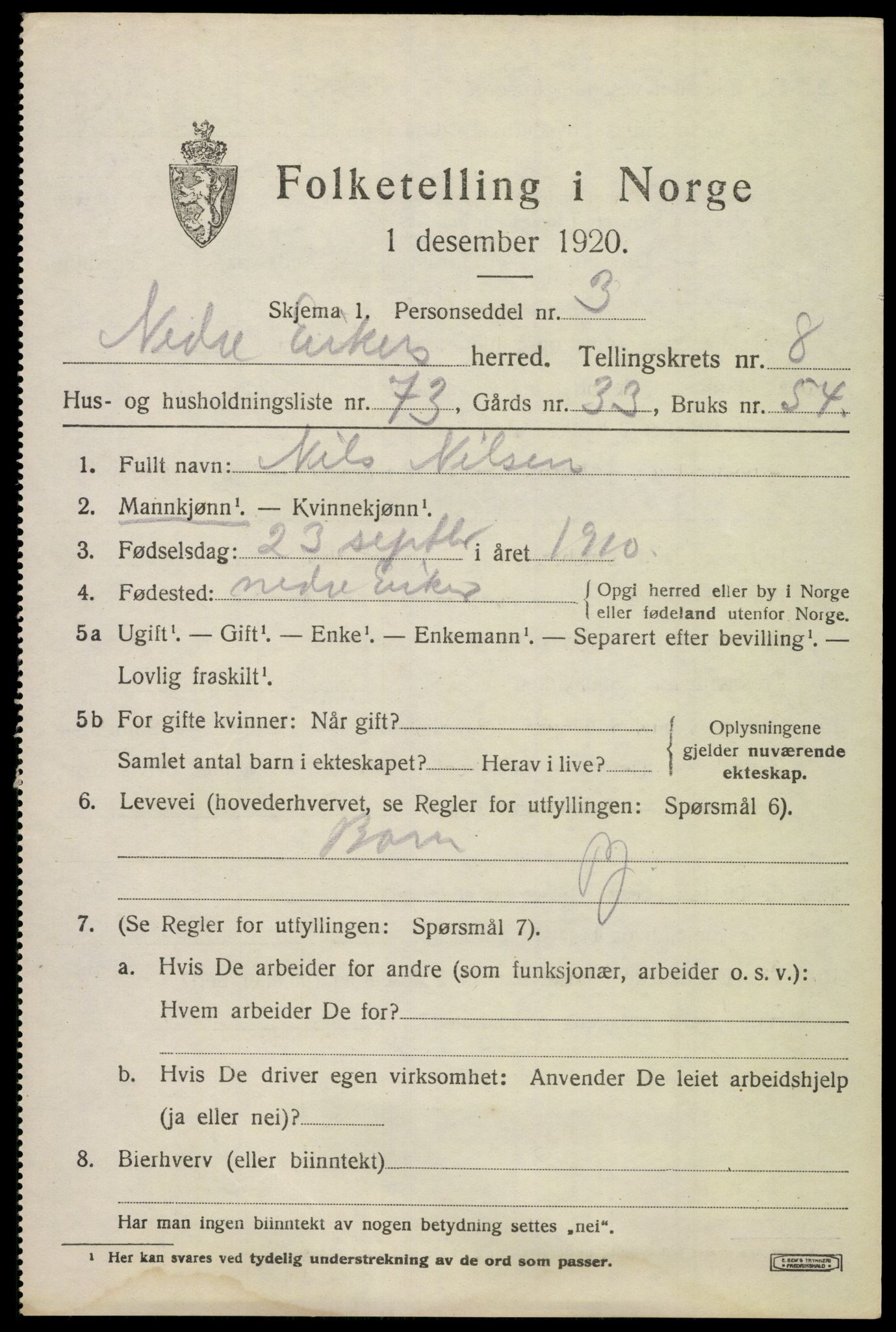 SAKO, 1920 census for Nedre Eiker, 1920, p. 9253