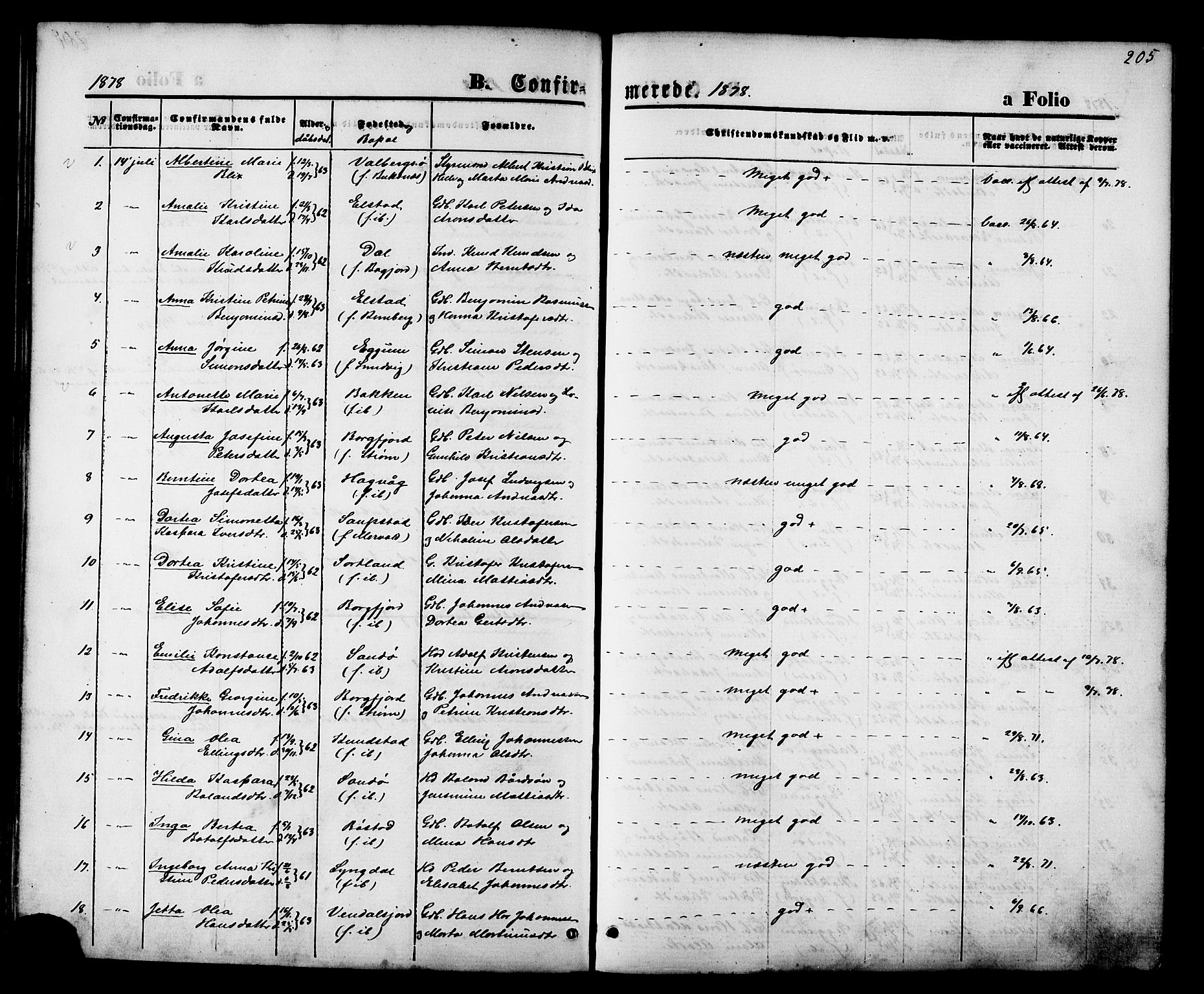 Ministerialprotokoller, klokkerbøker og fødselsregistre - Nordland, AV/SAT-A-1459/880/L1132: Parish register (official) no. 880A06, 1869-1887, p. 205