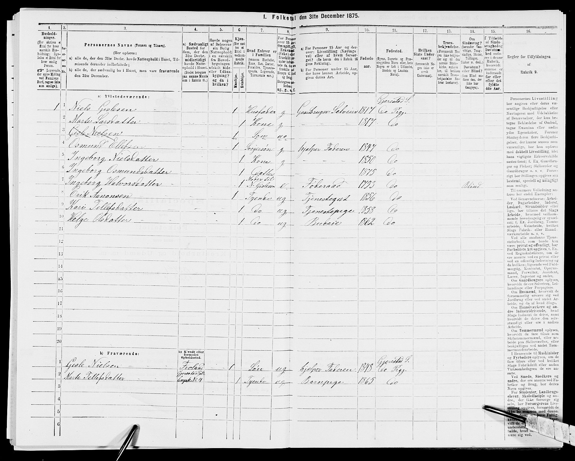 SAK, 1875 census for 0911P Gjerstad, 1875, p. 702