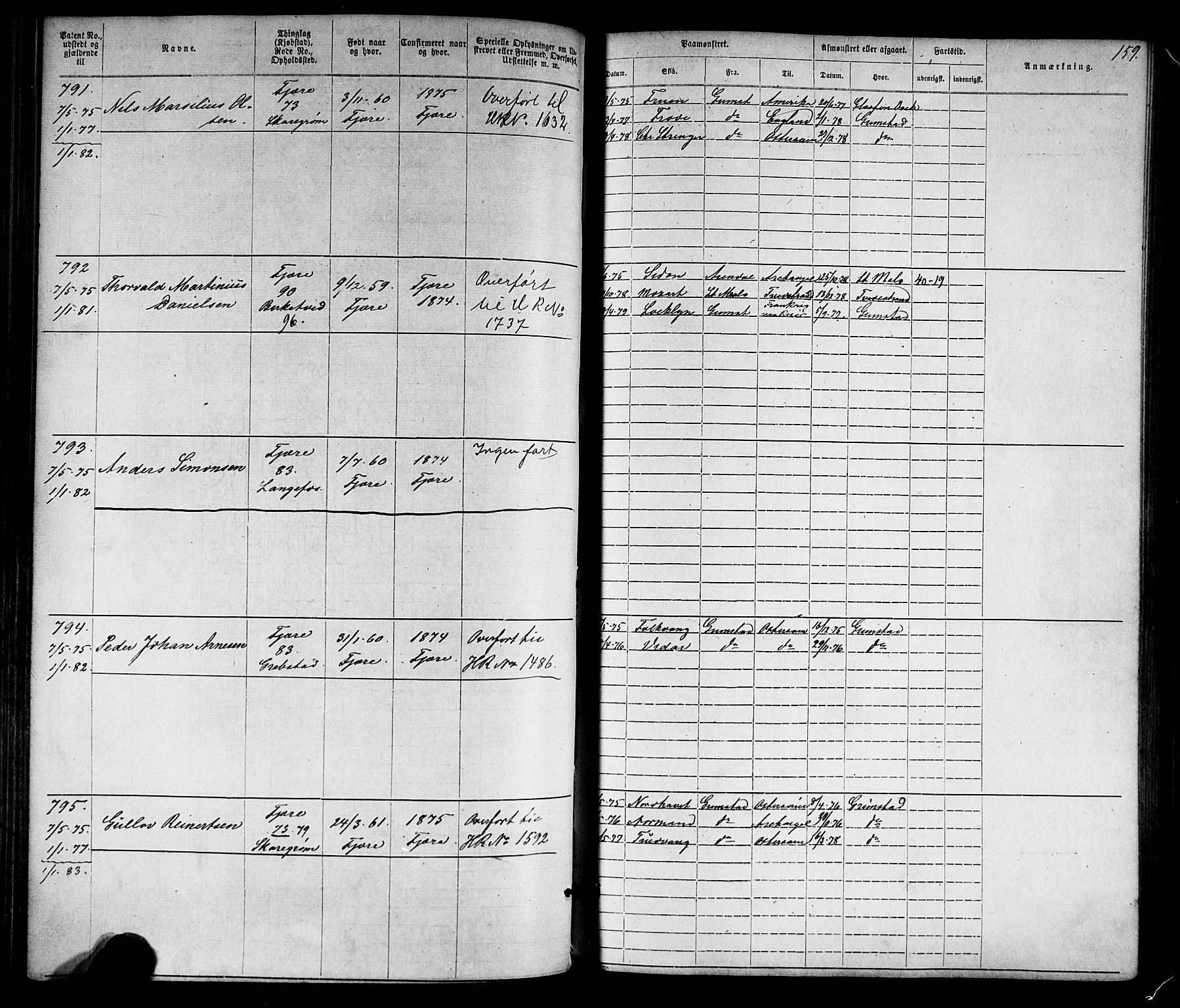 Grimstad mønstringskrets, AV/SAK-2031-0013/F/Fa/L0005: Annotasjonsrulle nr 1-1910 med register, V-18, 1870-1892, p. 186