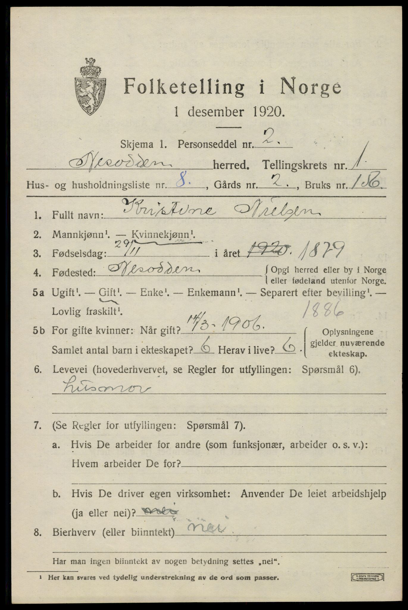 SAO, 1920 census for Nesodden, 1920, p. 1817