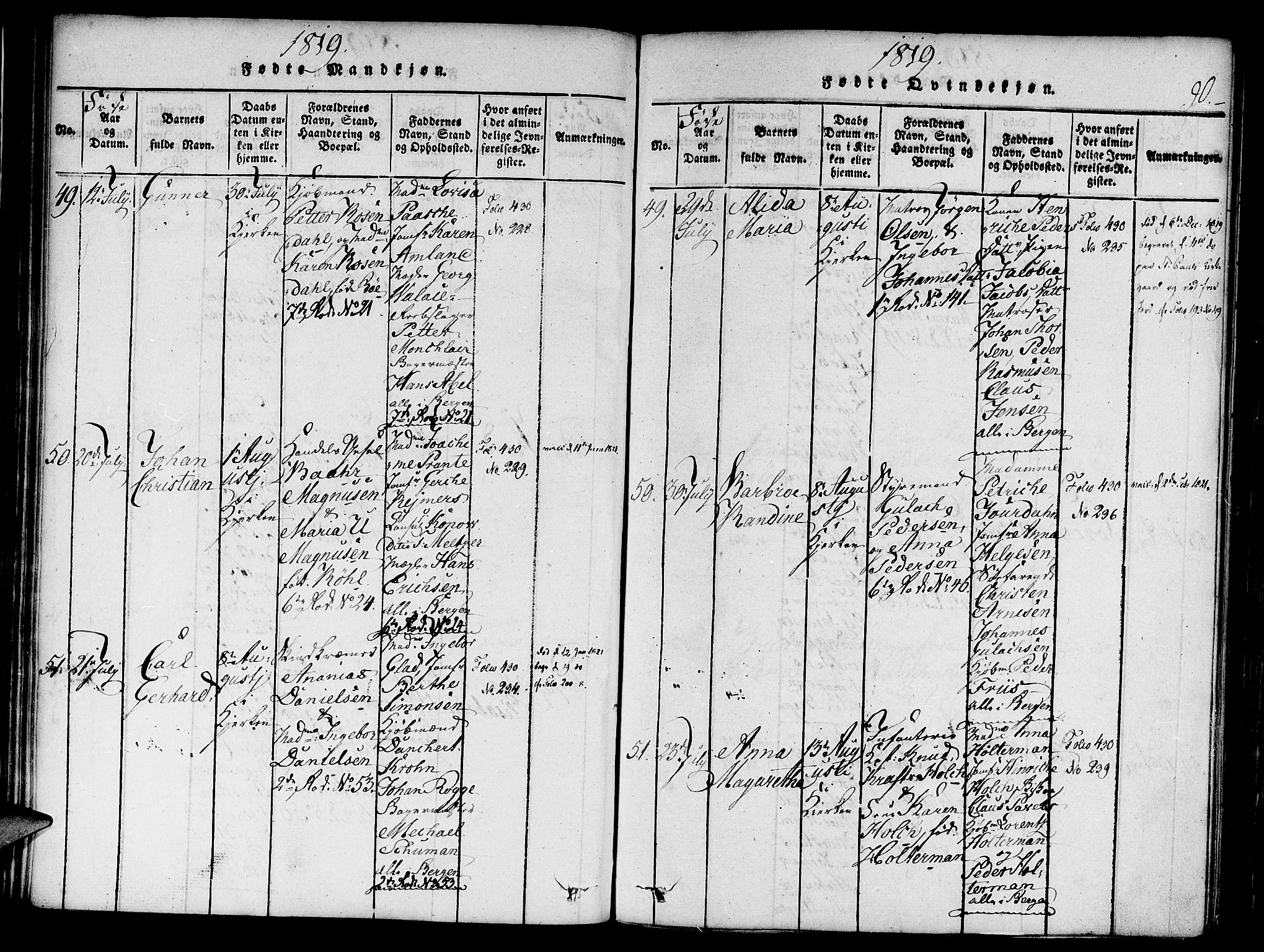 Nykirken Sokneprestembete, AV/SAB-A-77101/H/Haa/L0011: Parish register (official) no. A 11, 1816-1821, p. 90