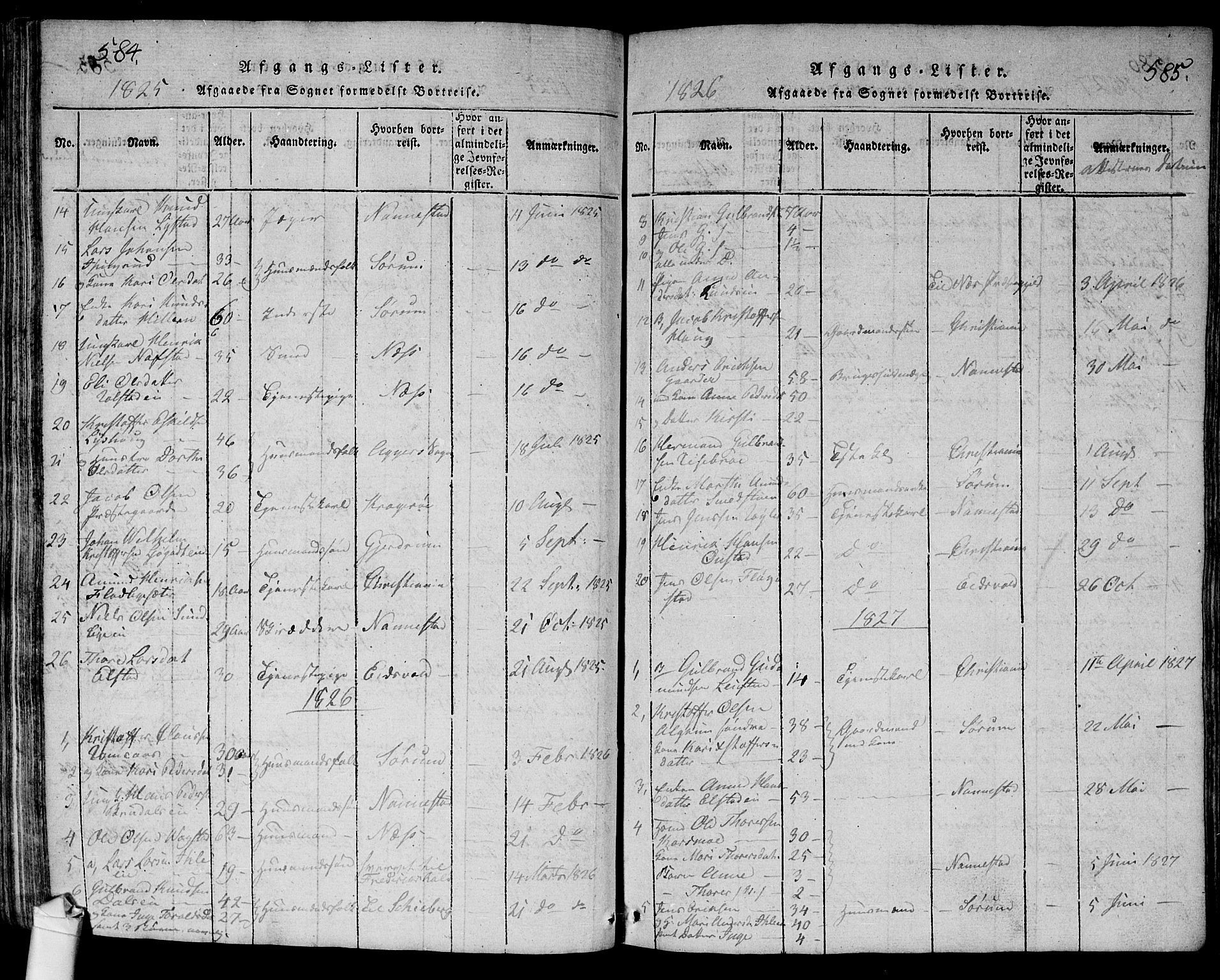 Ullensaker prestekontor Kirkebøker, SAO/A-10236a/G/Ga/L0001: Parish register (copy) no. I 1, 1815-1835, p. 584-585