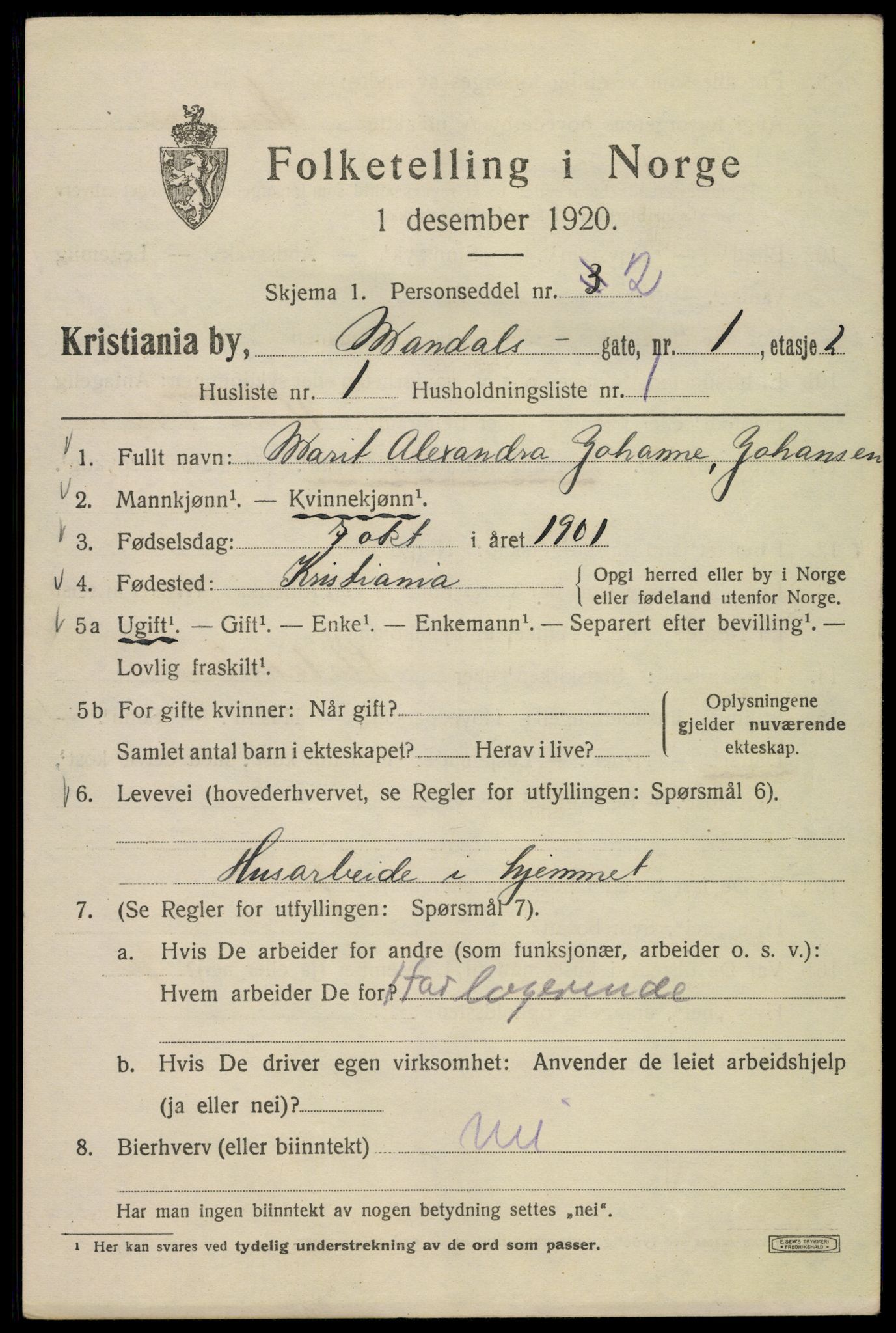 SAO, 1920 census for Kristiania, 1920, p. 373595