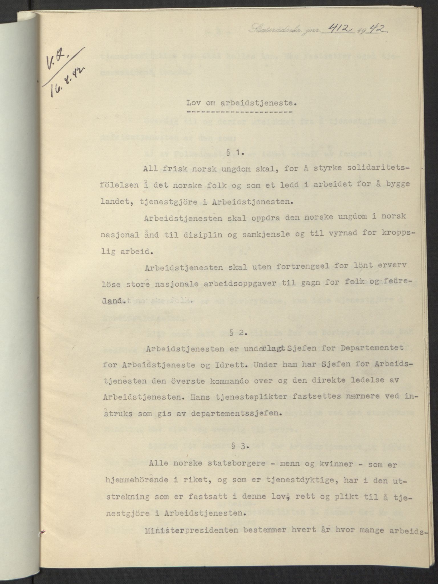 NS-administrasjonen 1940-1945 (Statsrådsekretariatet, de kommisariske statsråder mm), RA/S-4279/D/Db/L0097: Lover I, 1942, p. 290