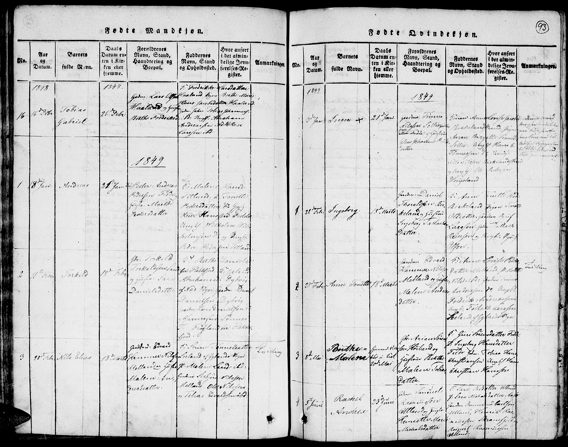Kvinesdal sokneprestkontor, SAK/1111-0026/F/Fa/Faa/L0001: Parish register (official) no. A 1, 1815-1849, p. 93