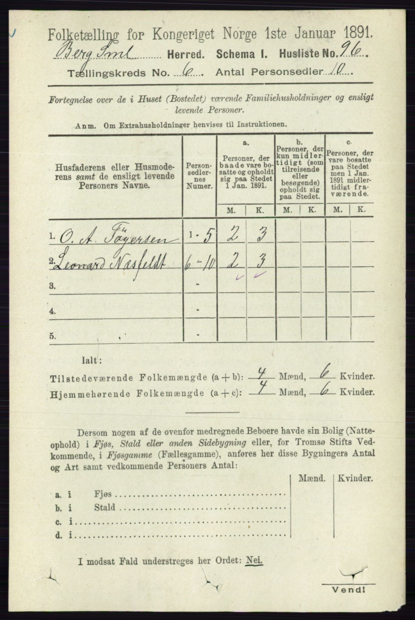 RA, 1891 census for 0116 Berg, 1891, p. 3732