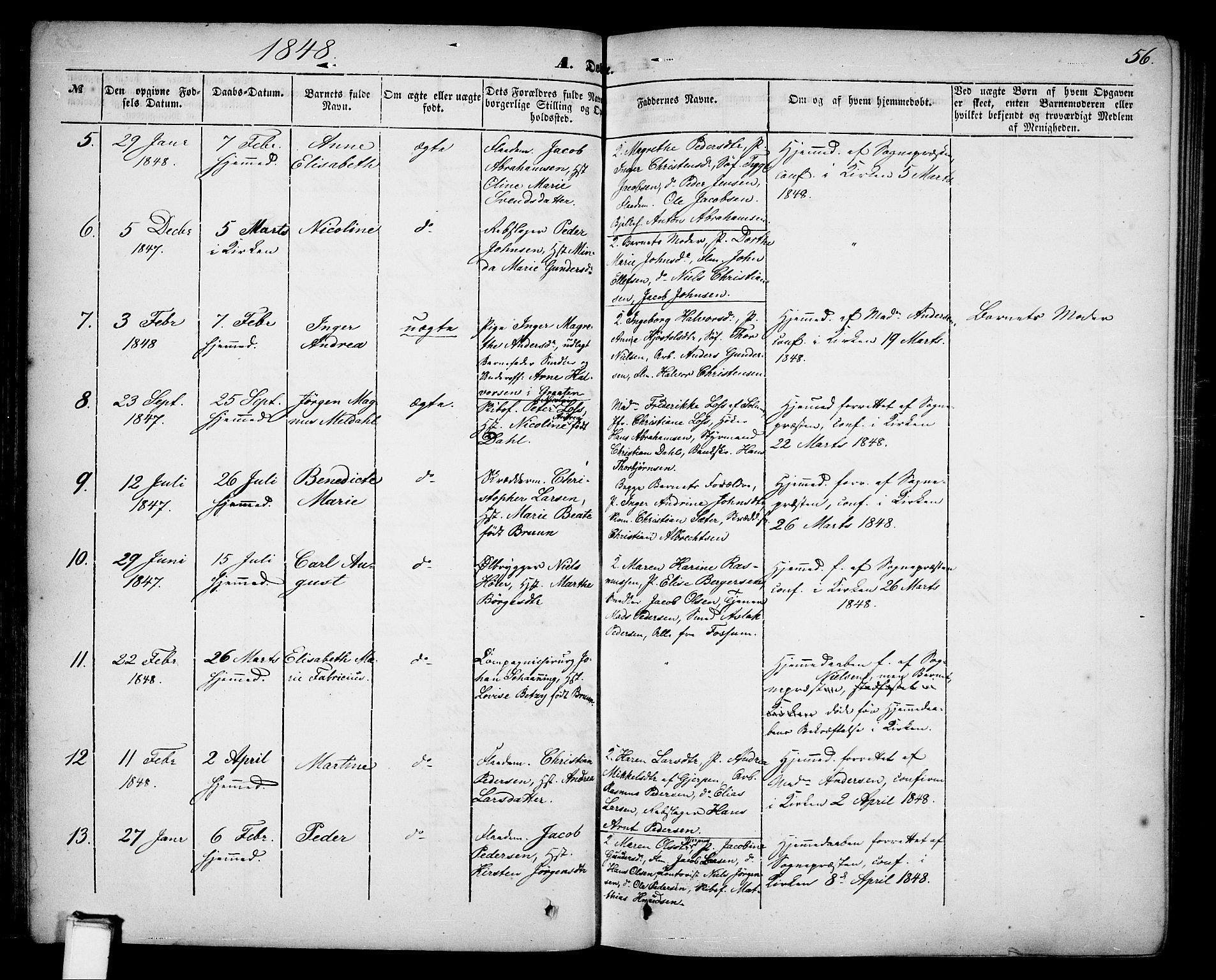 Skien kirkebøker, SAKO/A-302/G/Ga/L0004: Parish register (copy) no. 4, 1843-1867, p. 56