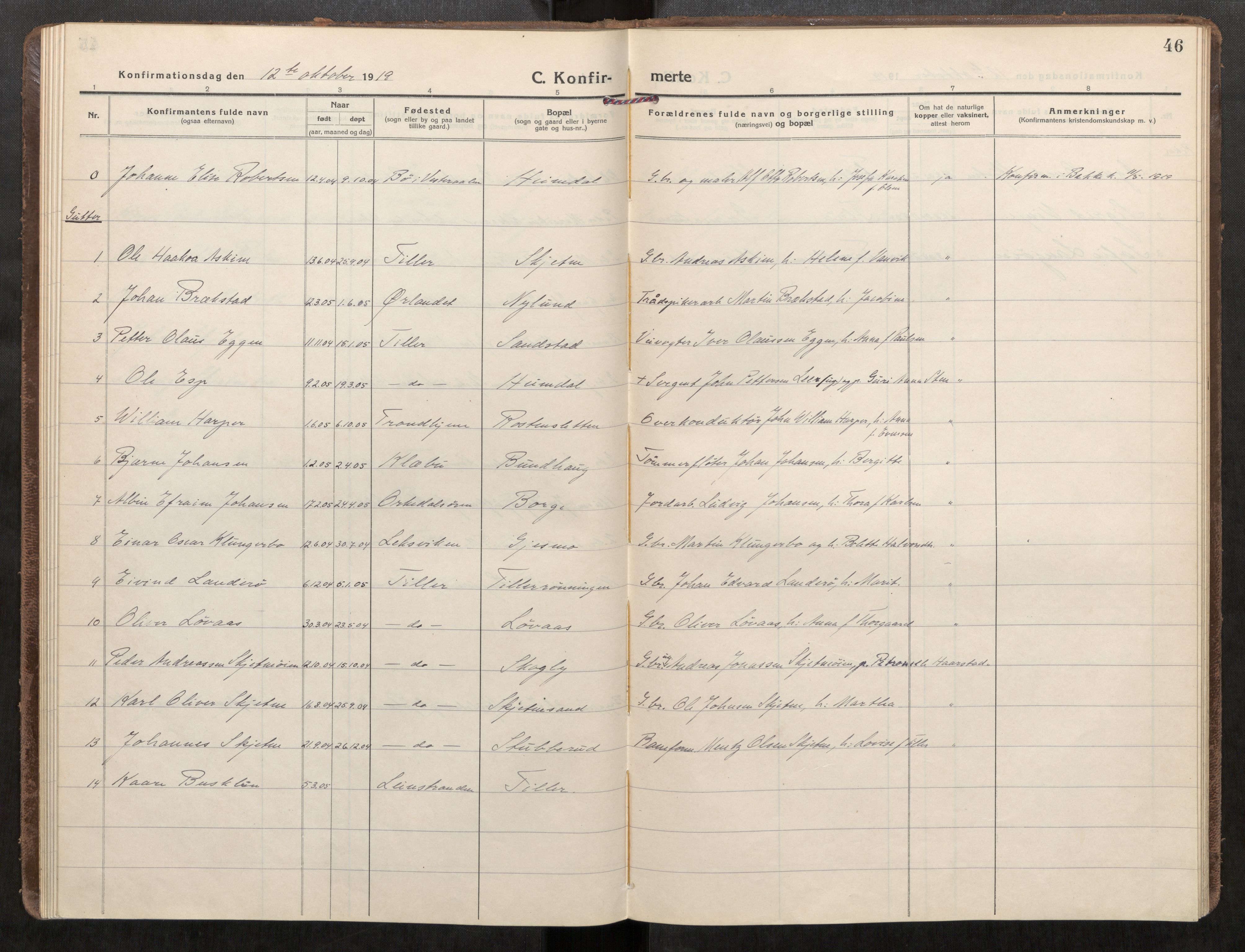 Klæbu sokneprestkontor, AV/SAT-A-1112: Parish register (official) no. 3, 1917-1924, p. 46