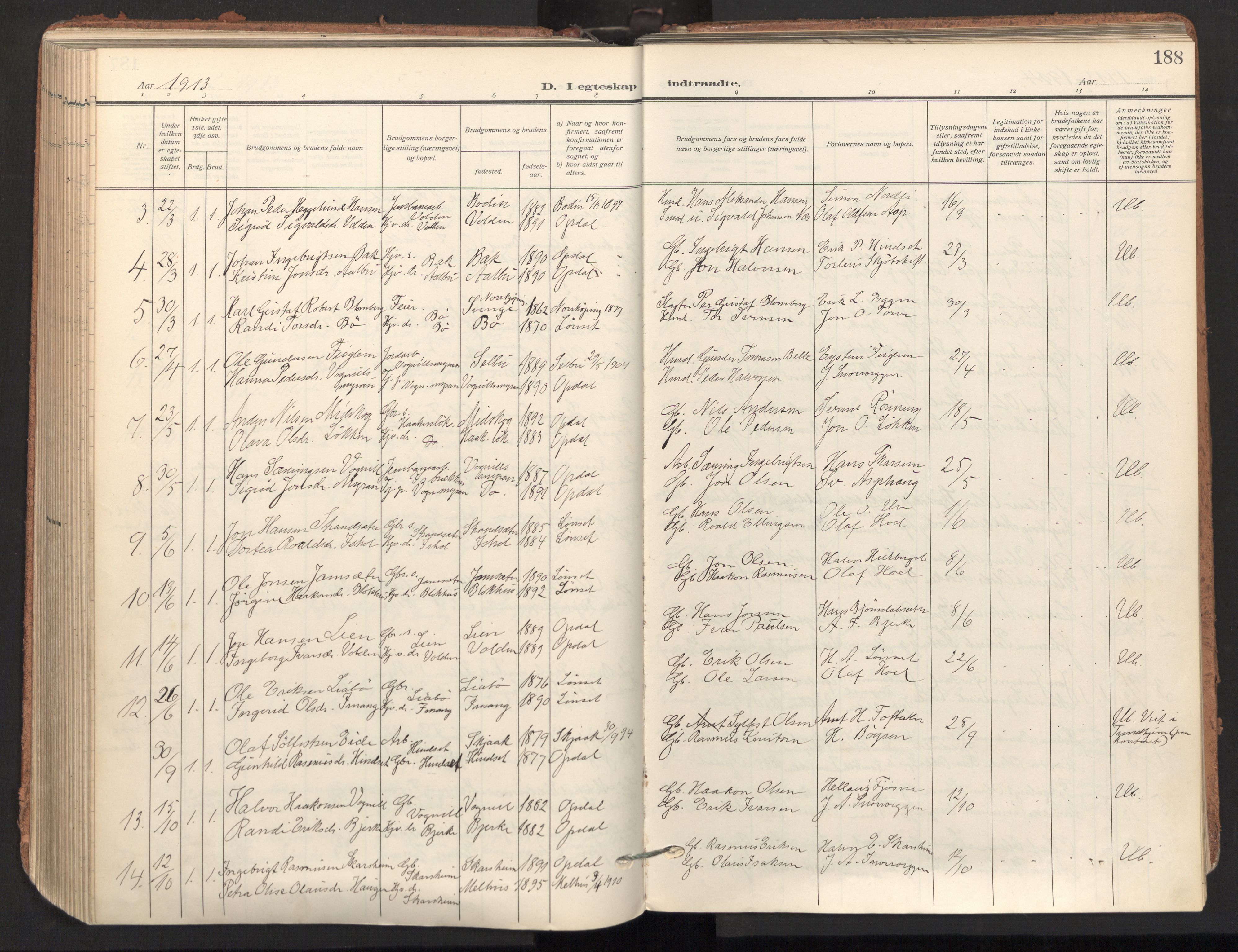 Ministerialprotokoller, klokkerbøker og fødselsregistre - Sør-Trøndelag, AV/SAT-A-1456/678/L0909: Parish register (official) no. 678A17, 1912-1930, p. 188