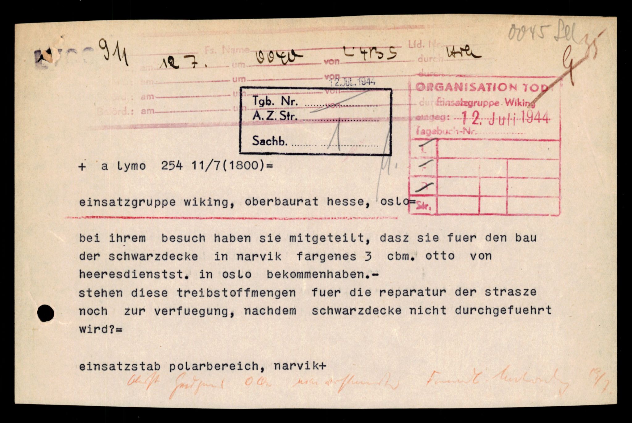 Forsvarets Overkommando. 2 kontor. Arkiv 11.4. Spredte tyske arkivsaker, AV/RA-RAFA-7031/D/Dar/Darb/L0001: Reichskommissariat - Hauptabteilung Technik und Verkehr, 1940-1944, p. 944