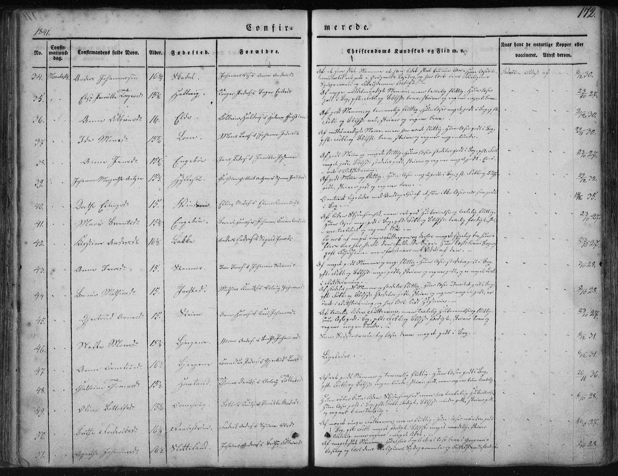 Fjaler sokneprestembete, SAB/A-79801/H/Haa/Haaa/L0006: Parish register (official) no. A 6, 1835-1884, p. 172