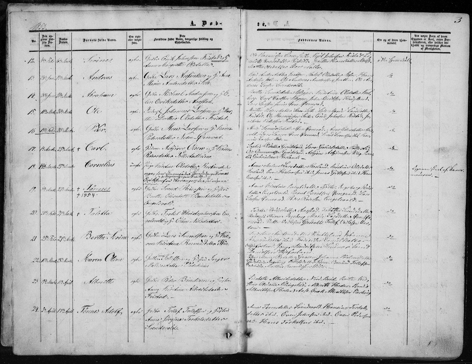 Klepp sokneprestkontor, AV/SAST-A-101803/001/3/30BA/L0005: Parish register (official) no. A 5, 1853-1870, p. 4