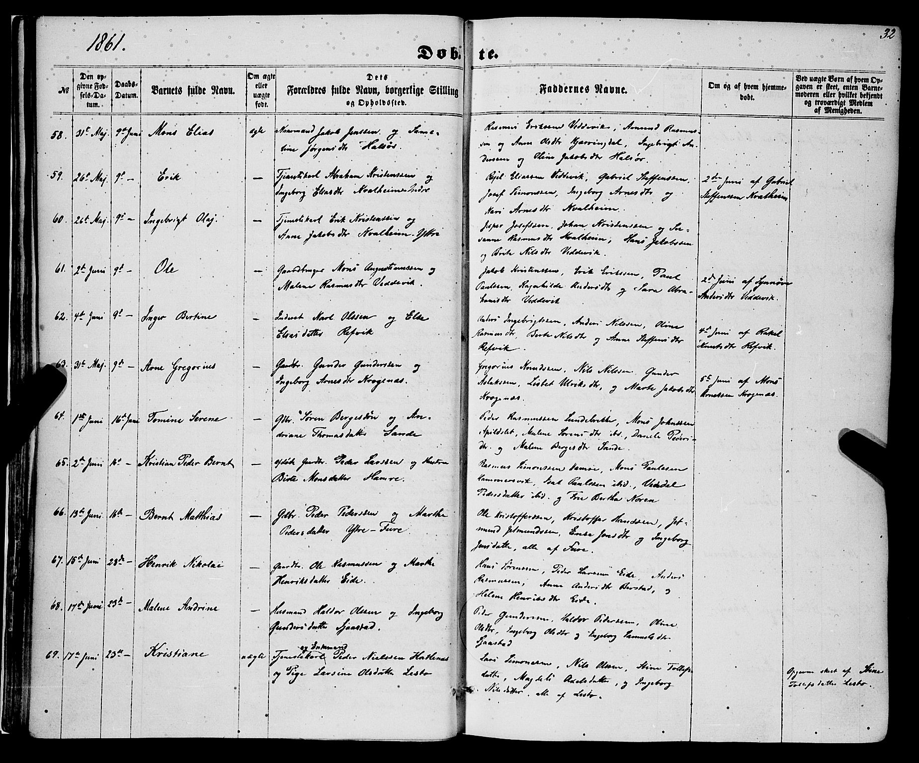 Selje sokneprestembete, SAB/A-99938/H/Ha/Haa/Haaa: Parish register (official) no. A 11, 1858-1870, p. 32