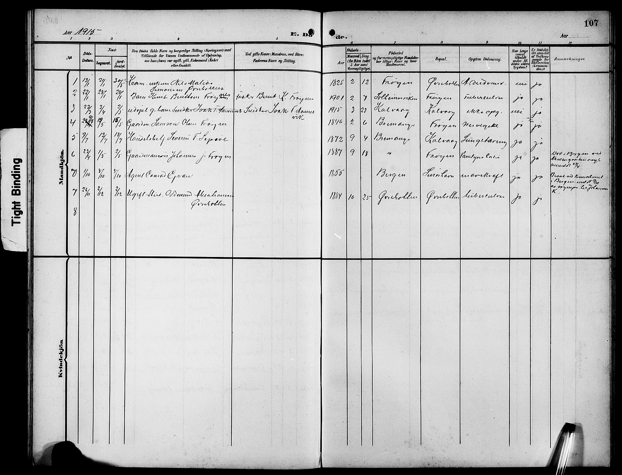 Bremanger sokneprestembete, AV/SAB-A-82201/H/Hab/Habb/L0001: Parish register (copy) no. B 1, 1906-1925, p. 107