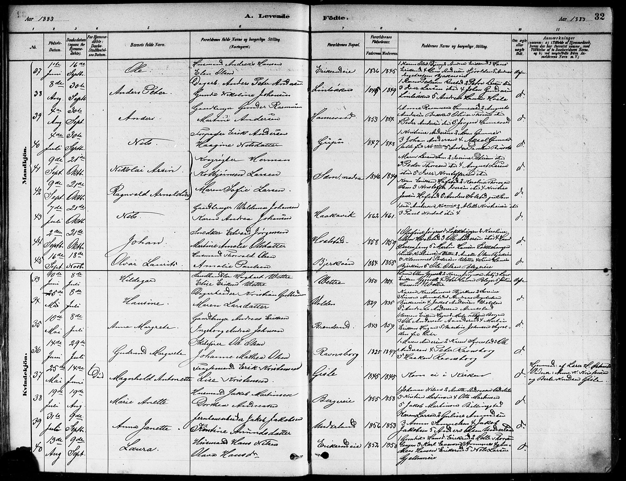 Asker prestekontor Kirkebøker, AV/SAO-A-10256a/F/Fa/L0013: Parish register (official) no. I 13, 1879-1896, p. 32