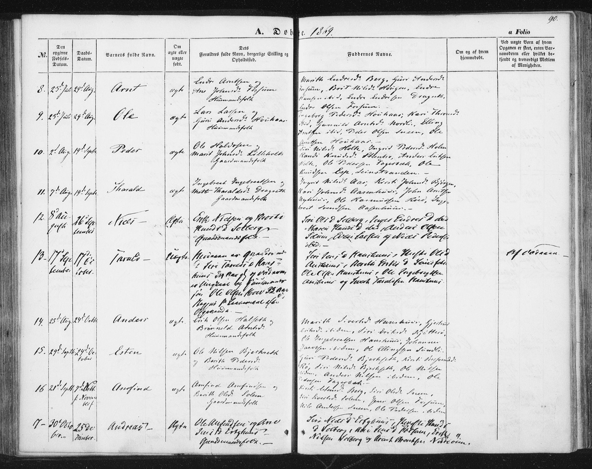 Ministerialprotokoller, klokkerbøker og fødselsregistre - Sør-Trøndelag, SAT/A-1456/689/L1038: Parish register (official) no. 689A03, 1848-1872, p. 90