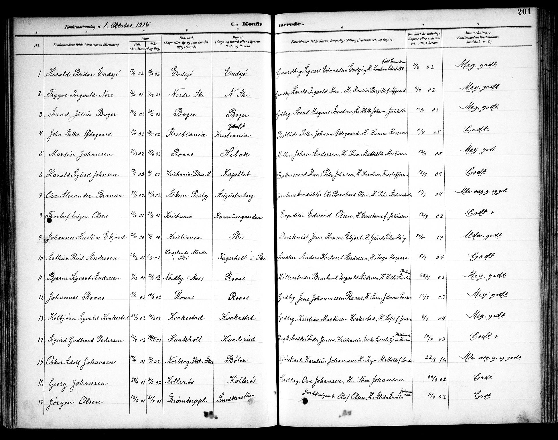 Kråkstad prestekontor Kirkebøker, SAO/A-10125a/F/Fb/L0002: Parish register (official) no. II 2, 1893-1917, p. 201