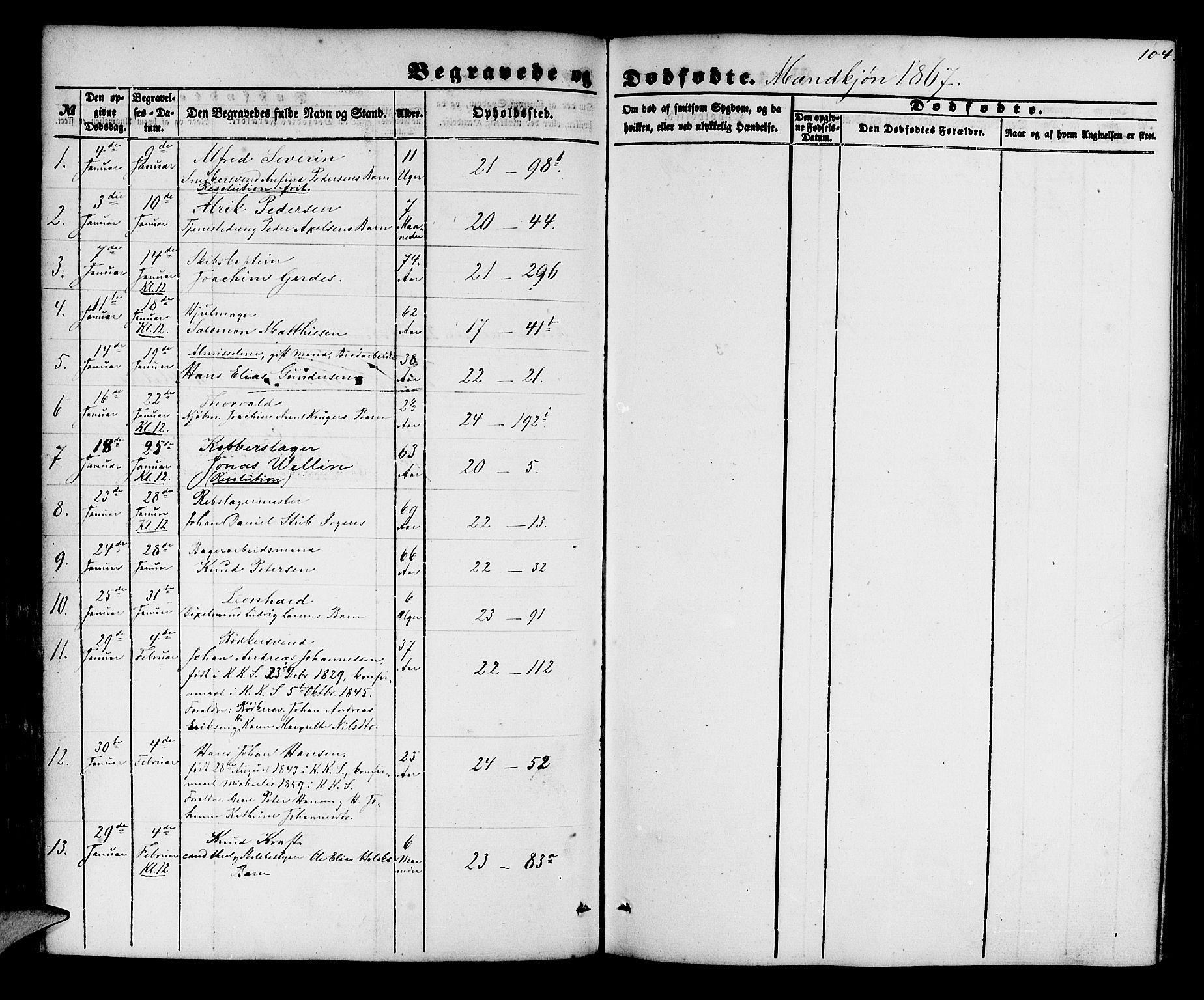 Korskirken sokneprestembete, SAB/A-76101/H/Hab: Parish register (copy) no. E 2, 1851-1871, p. 104