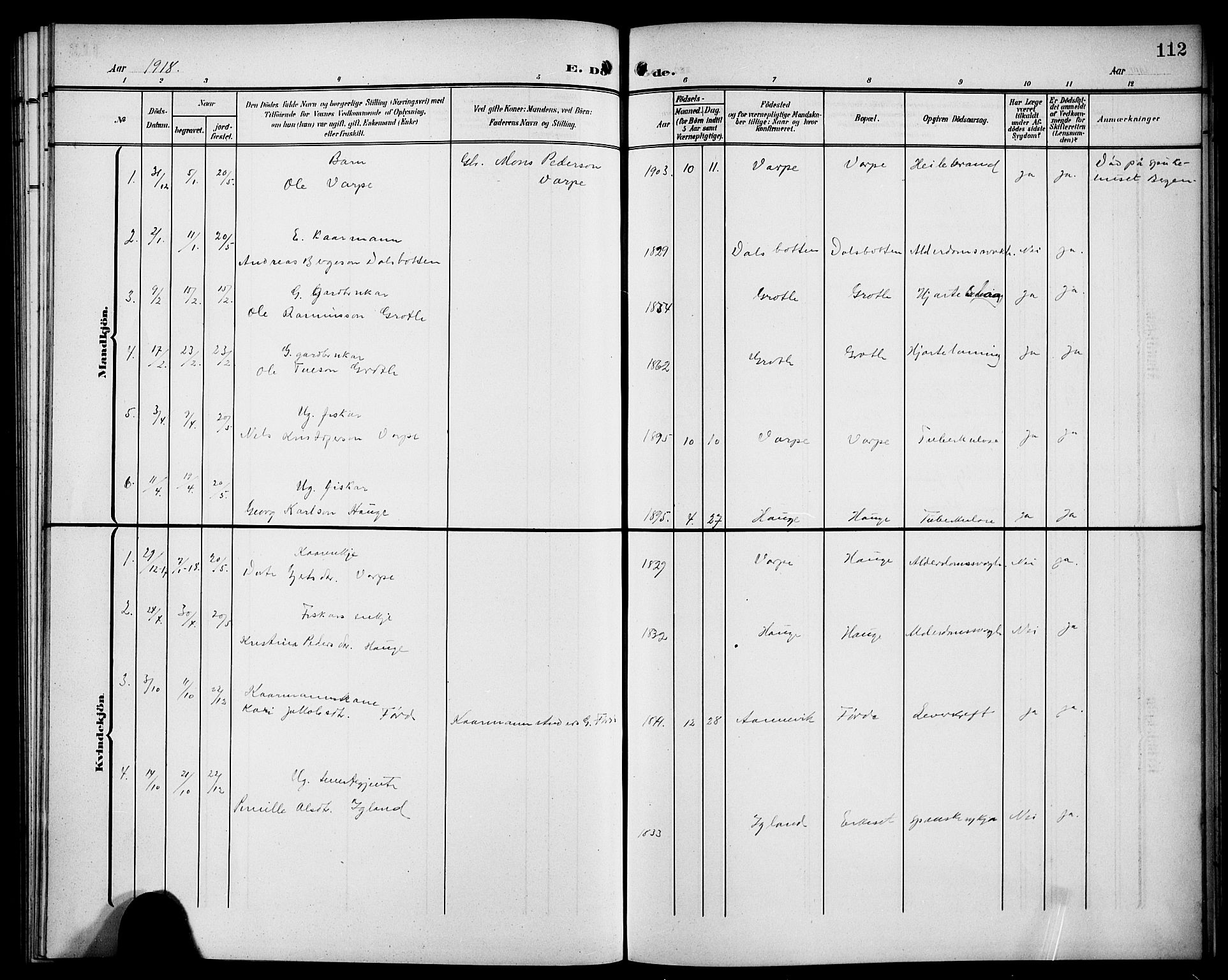 Bremanger sokneprestembete, AV/SAB-A-82201/H/Hab/Habc/L0001: Parish register (copy) no. C 1, 1908-1919, p. 112