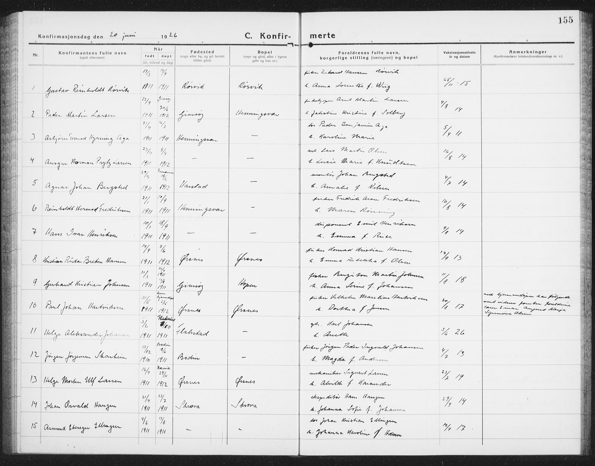Ministerialprotokoller, klokkerbøker og fødselsregistre - Nordland, SAT/A-1459/874/L1081: Parish register (copy) no. 874C10, 1925-1941, p. 155