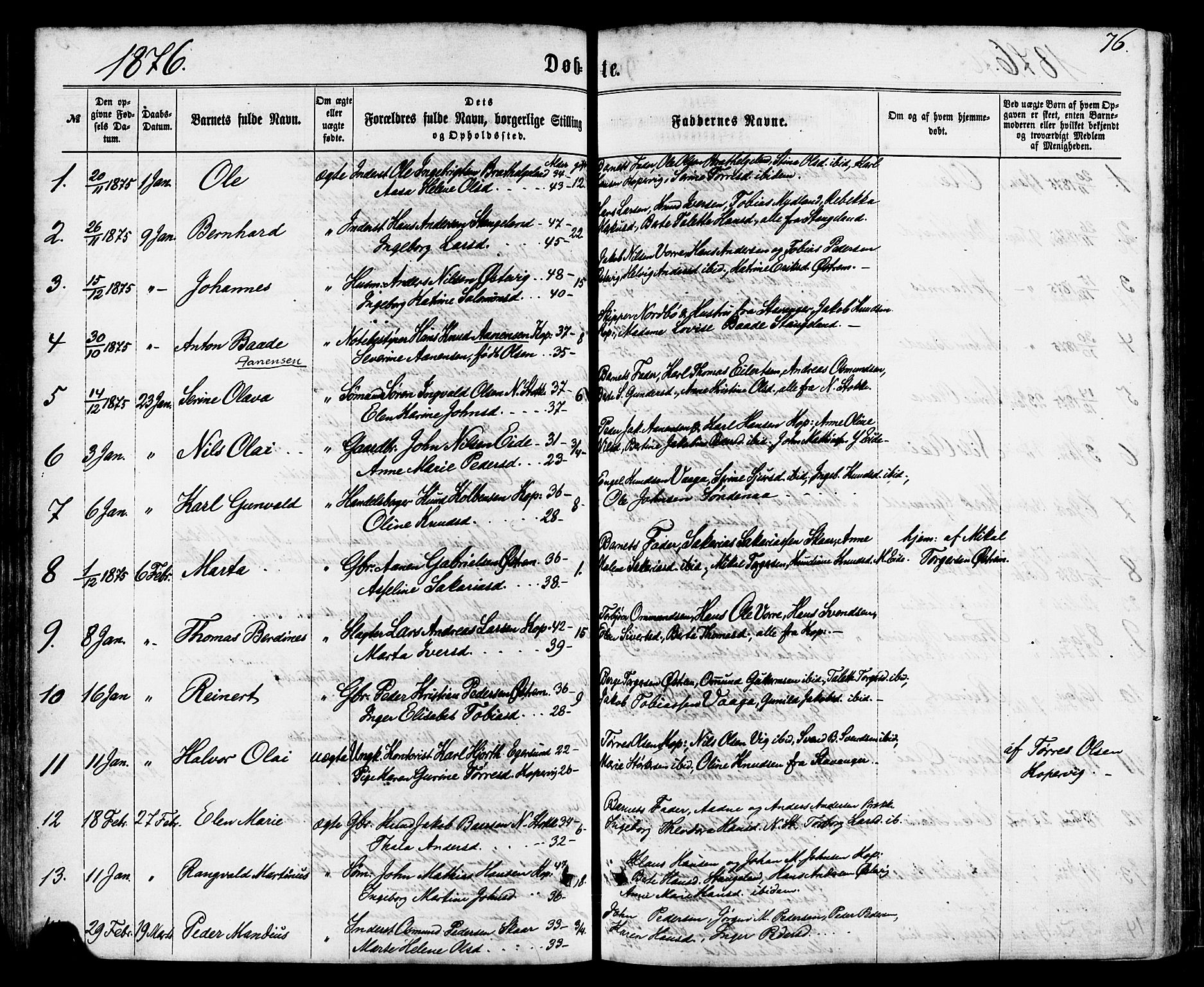 Avaldsnes sokneprestkontor, SAST/A -101851/H/Ha/Haa/L0011: Parish register (official) no. A 11, 1861-1880, p. 76