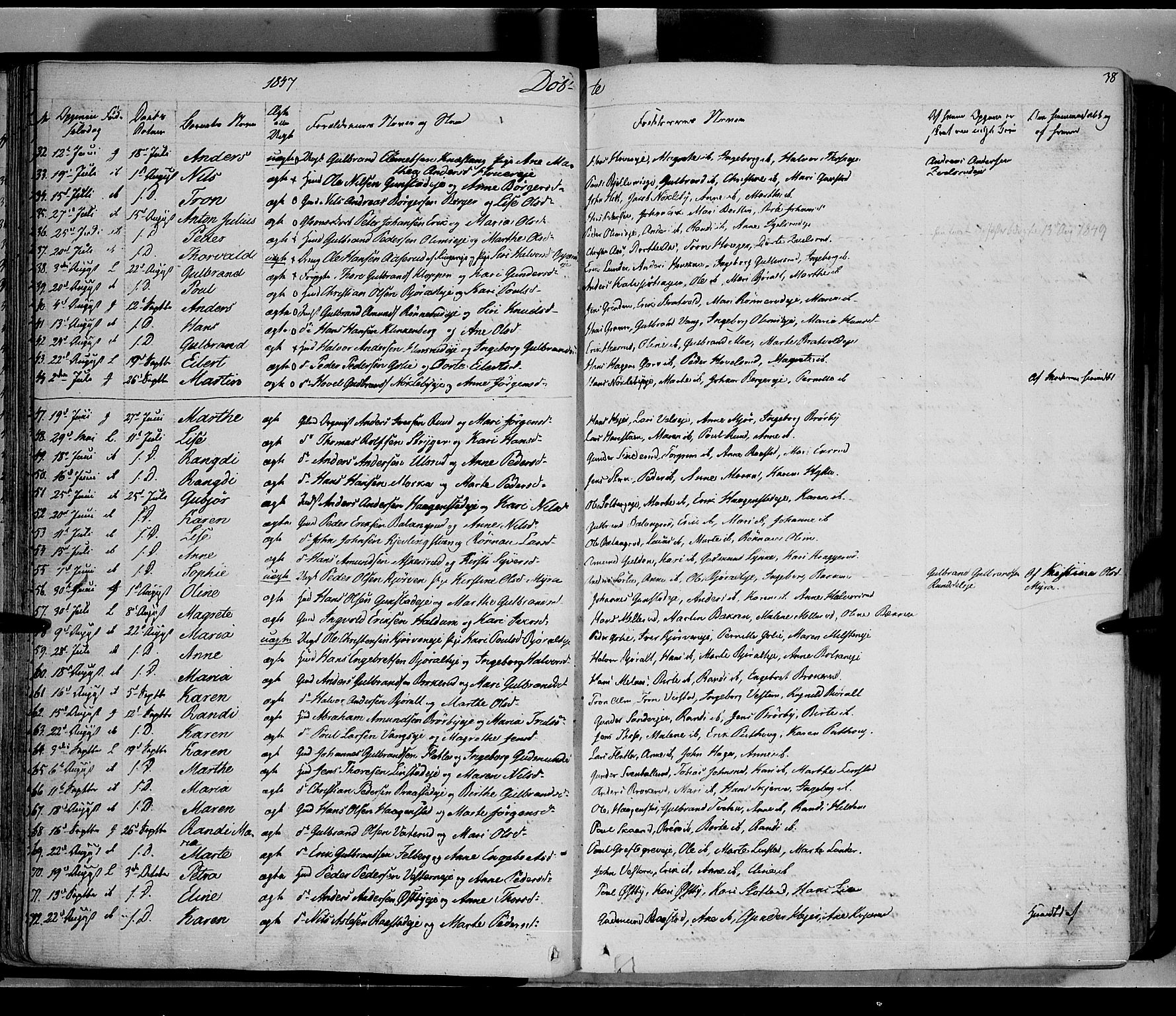 Jevnaker prestekontor, AV/SAH-PREST-116/H/Ha/Haa/L0006: Parish register (official) no. 6, 1837-1857, p. 38