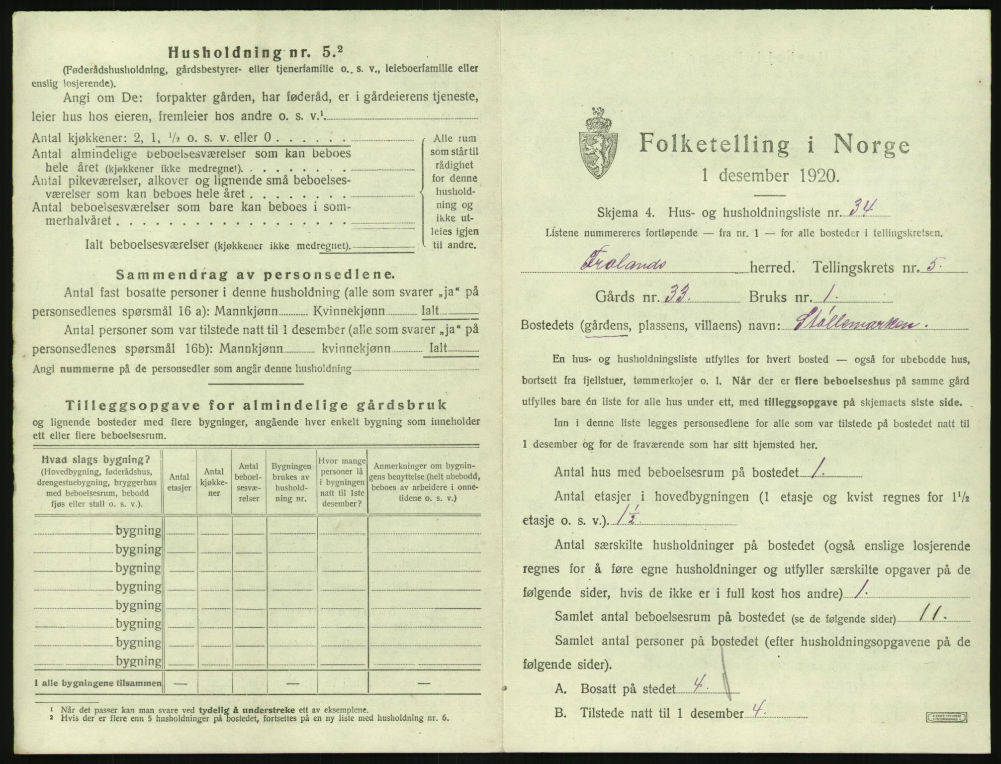 SAK, 1920 census for Froland, 1920, p. 593