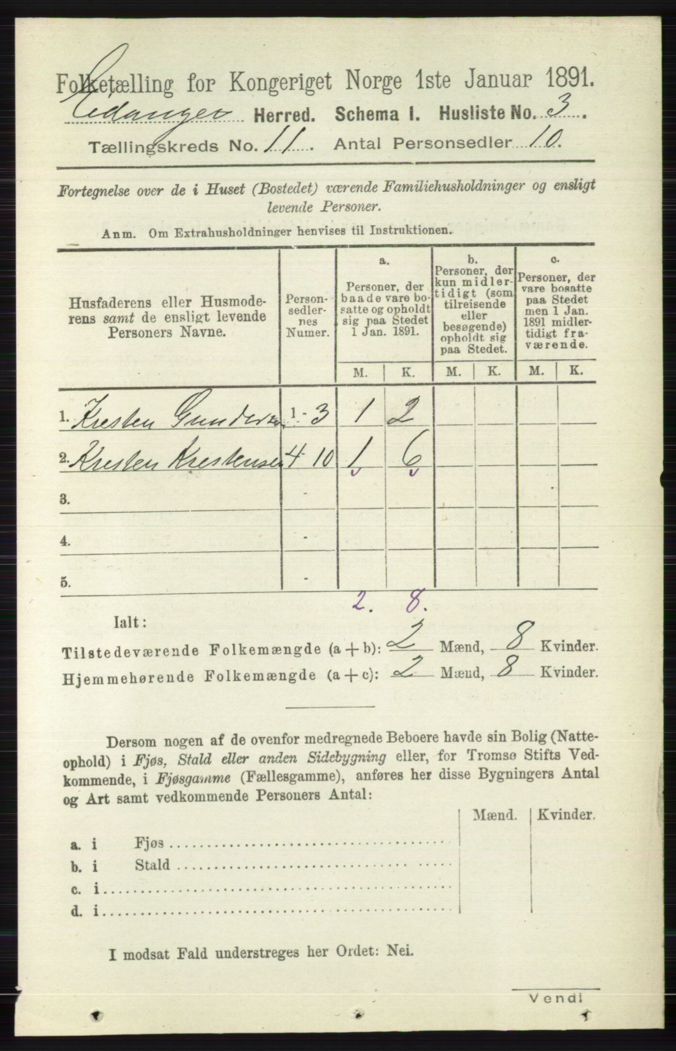 RA, 1891 census for 0813 Eidanger, 1891, p. 4209