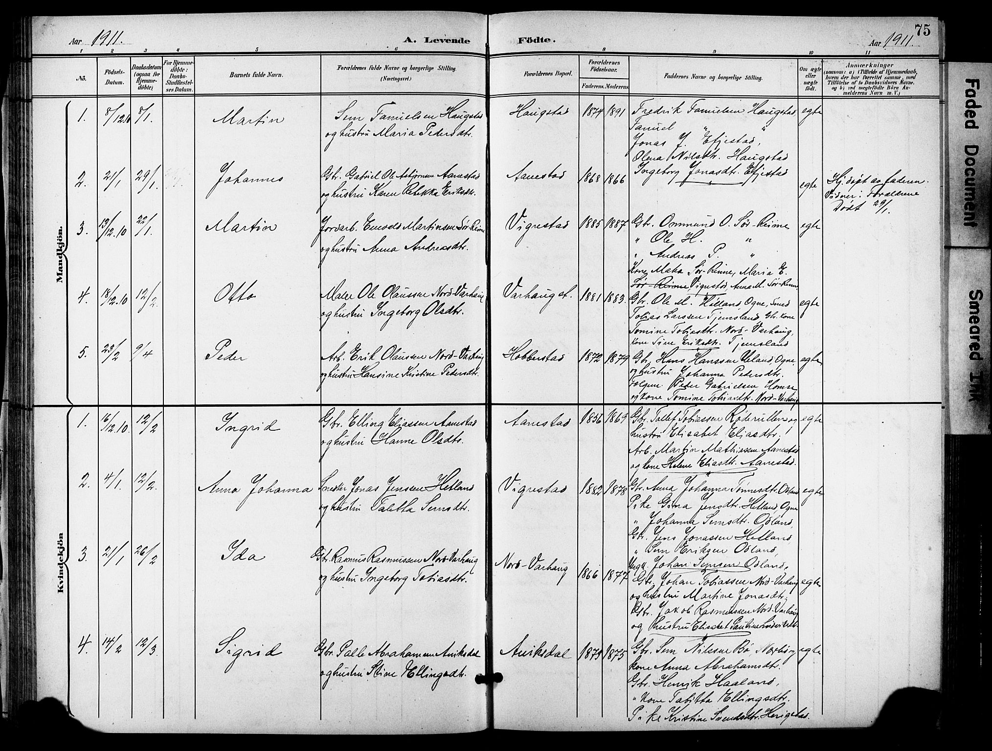Hå sokneprestkontor, SAST/A-101801/001/30BB/L0006: Parish register (copy) no. B 6, 1900-1924, p. 75