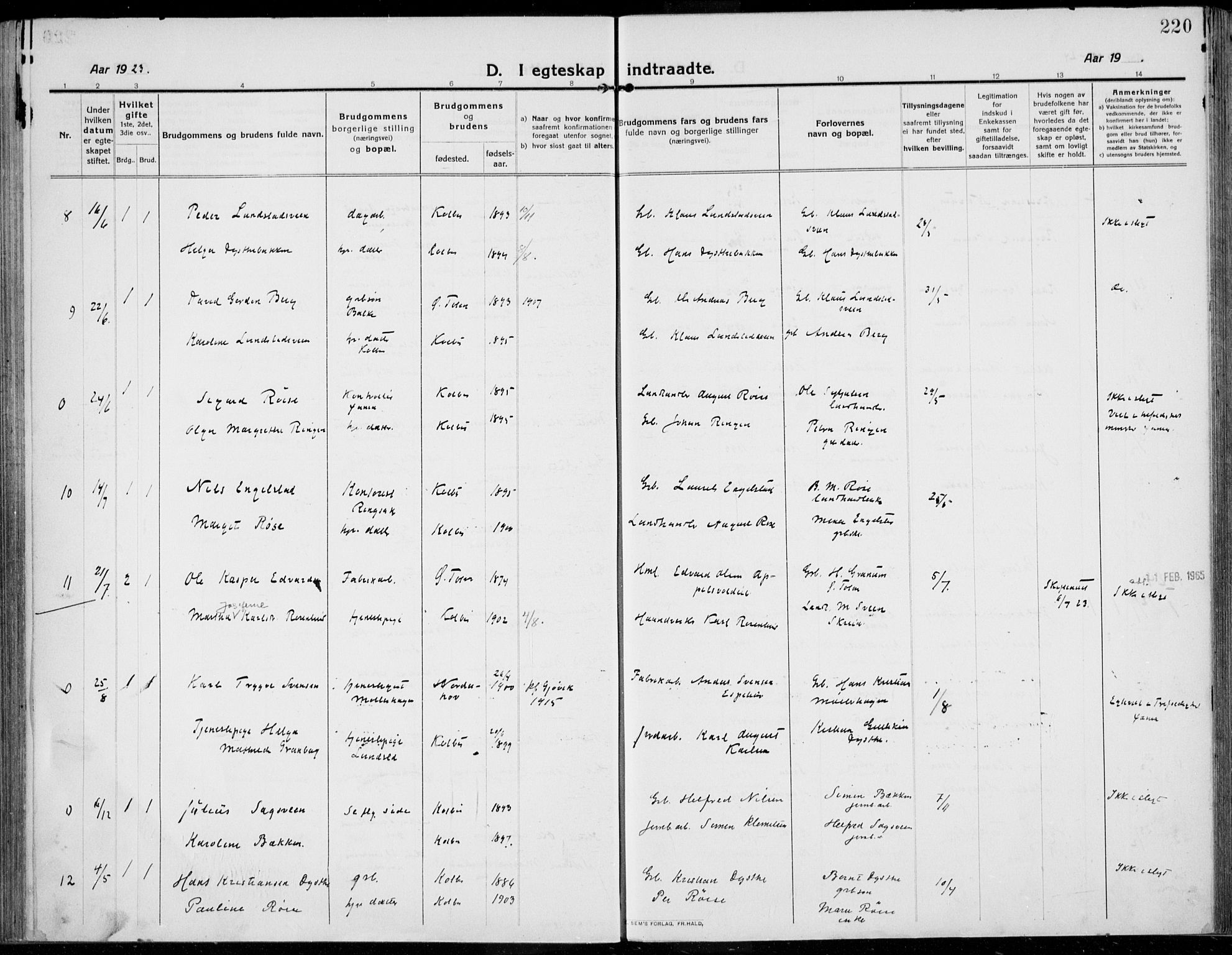 Kolbu prestekontor, AV/SAH-PREST-110/H/Ha/Haa/L0002: Parish register (official) no. 2, 1912-1926, p. 220