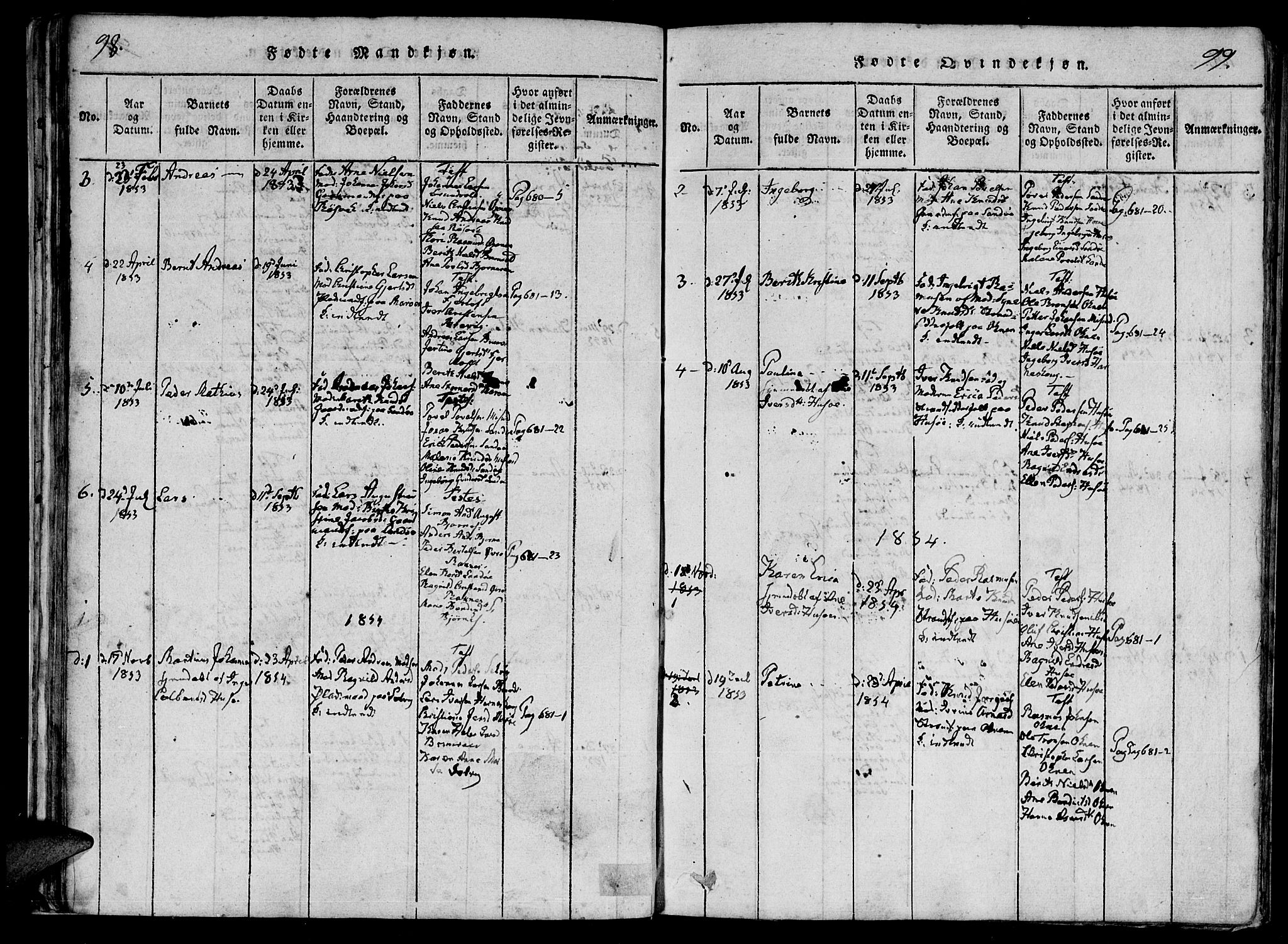 Ministerialprotokoller, klokkerbøker og fødselsregistre - Møre og Romsdal, AV/SAT-A-1454/561/L0727: Parish register (official) no. 561A01, 1817-1858, p. 98-99