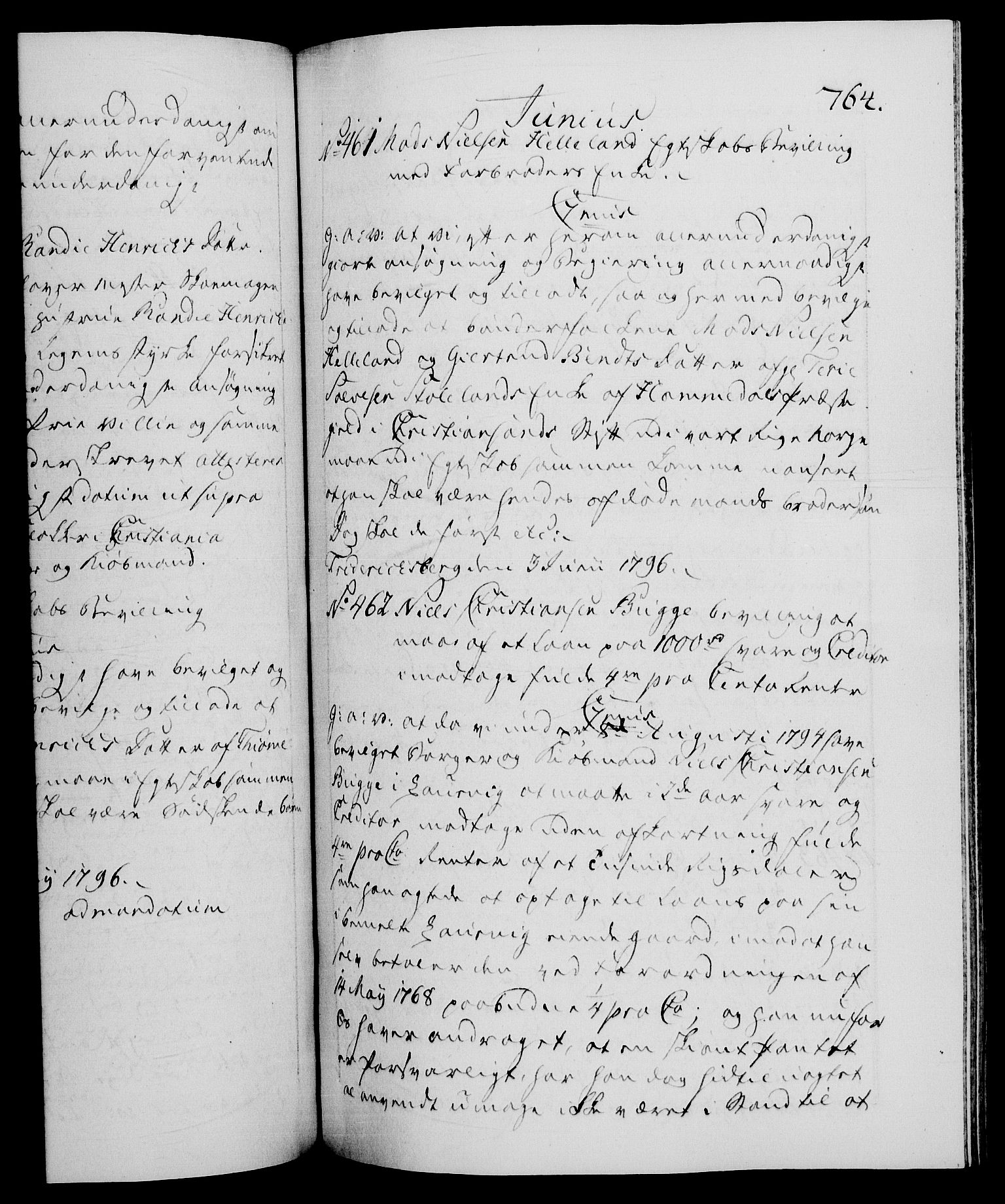 Danske Kanselli 1572-1799, RA/EA-3023/F/Fc/Fca/Fcaa/L0056: Norske registre, 1795-1796, p. 764a